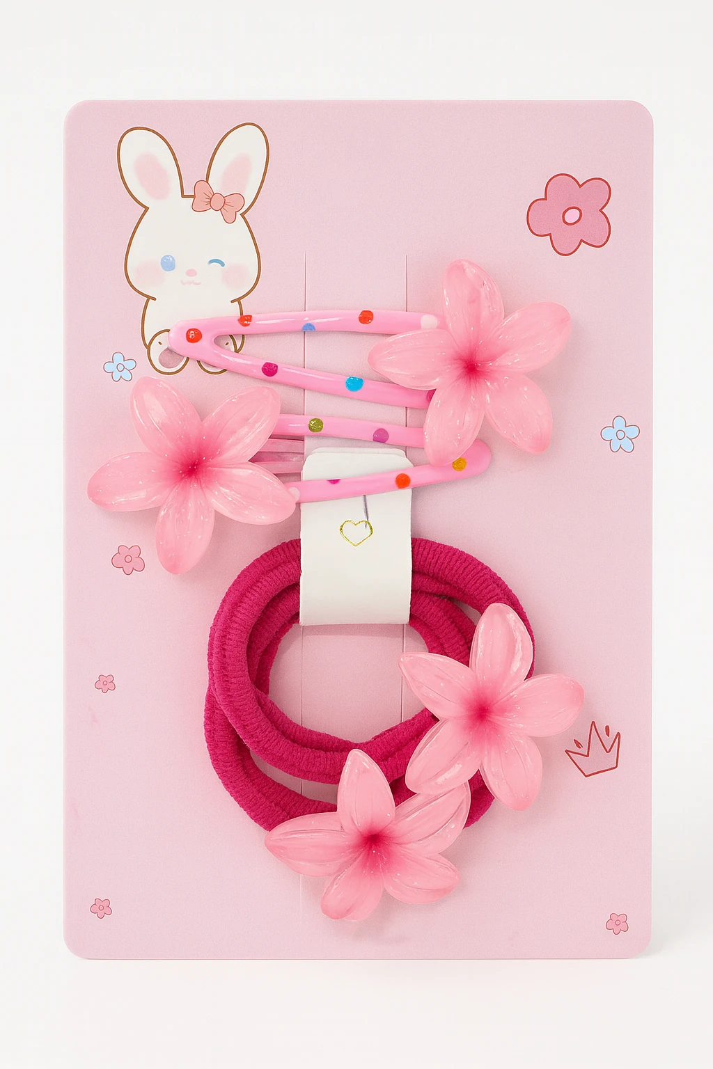 Lotus Çiçeği Tasarımlı Sarı Pembe Mavi Renkli Lastik ve Yan Toka Seti