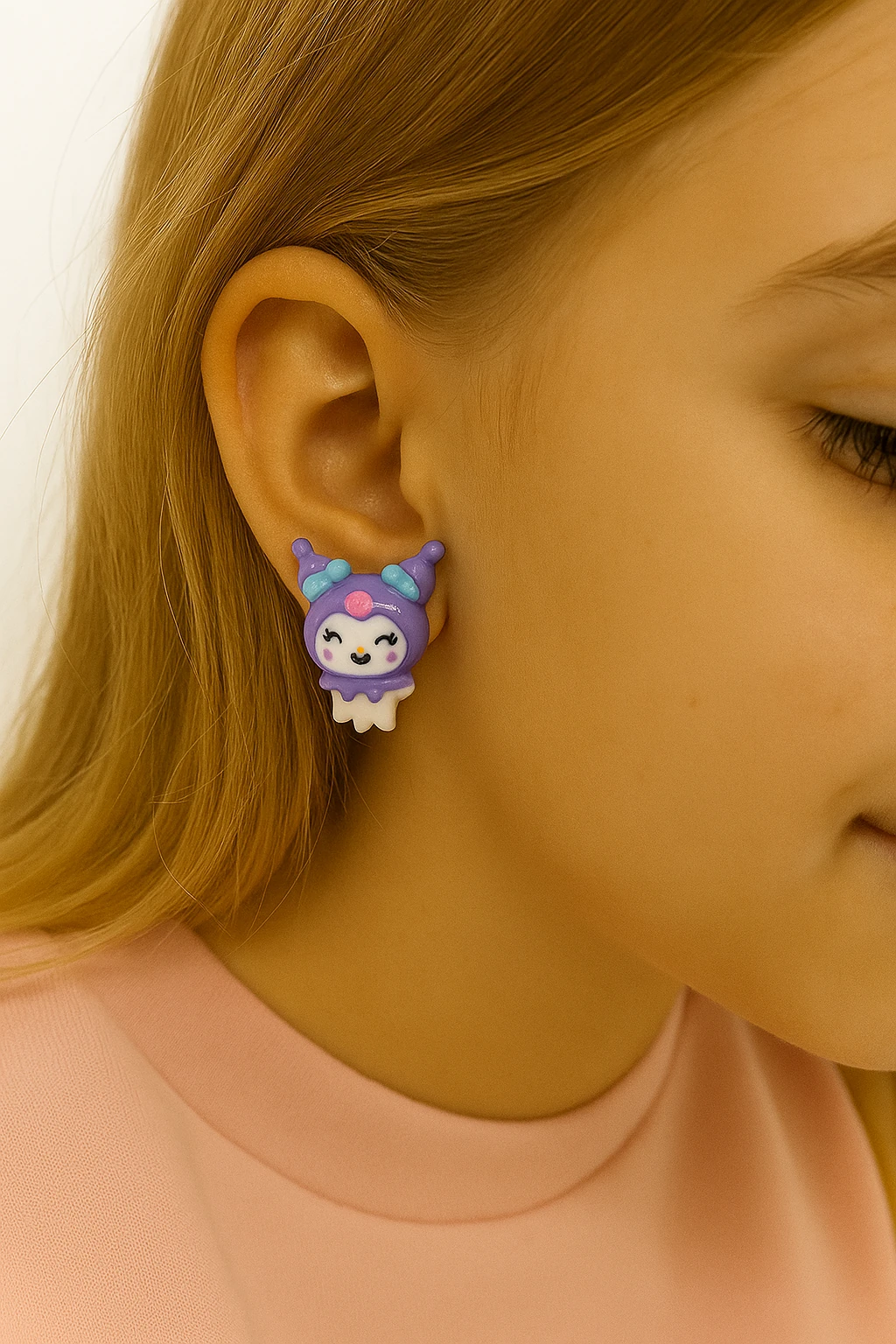 Gümüş İğneli Delikli Kulaklar için Kuromi Tasarımlı Kararmaz Paslanmaz Antialerjik Küpe