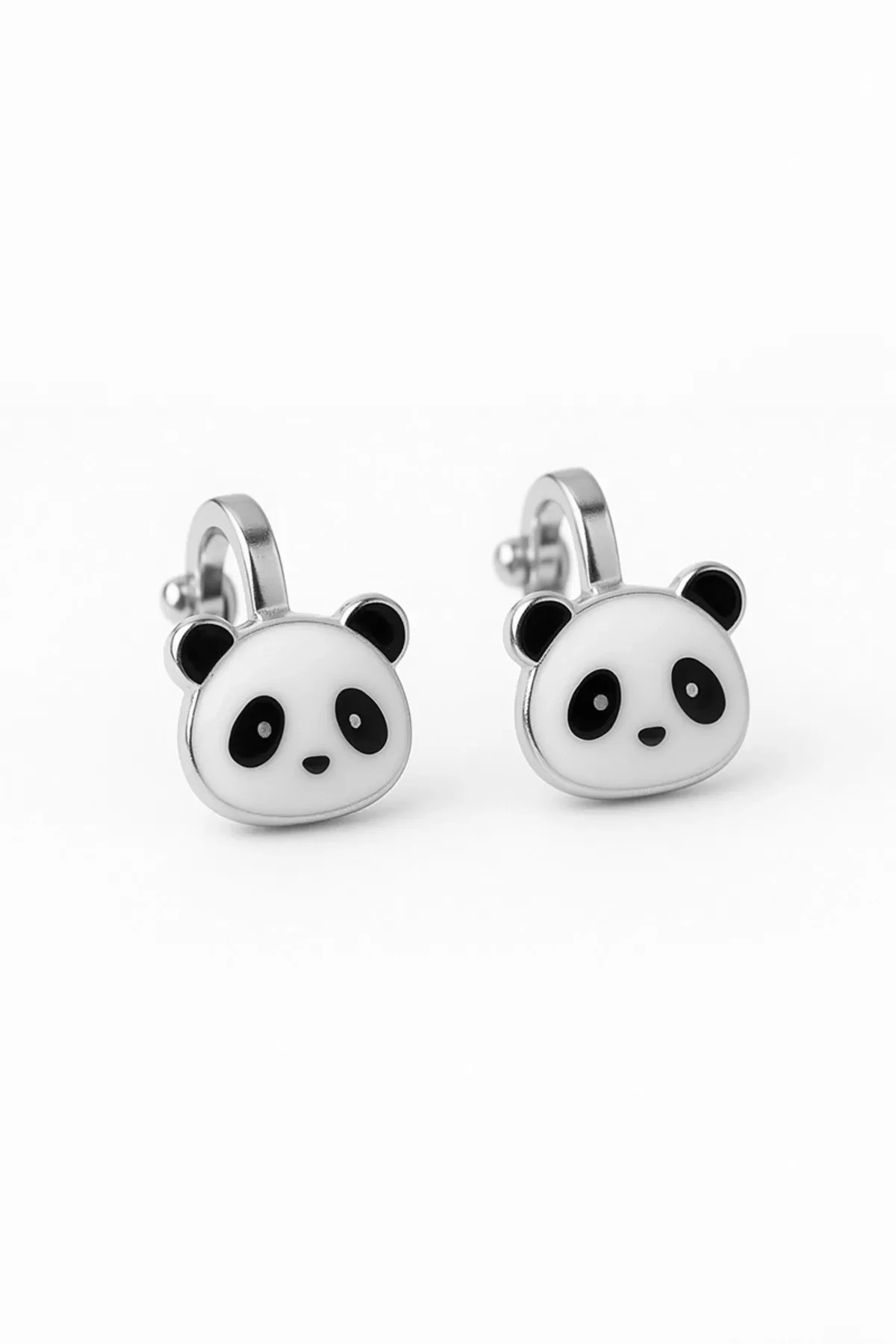 Deliksiz Kulaklar için Panda Tasarımlı Gold ve Gümüş Renkli Sıkıştırmalı Çocuk Küpesi