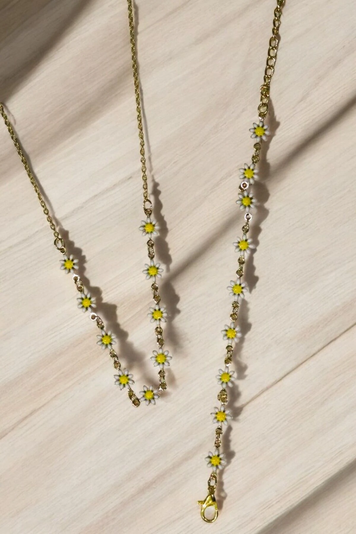 Papatya Tasarımlı Gold Gümüş ve Rengarek Papatyalı Kolye ve Bileklik Seti Yazlık Kolye Bileklik