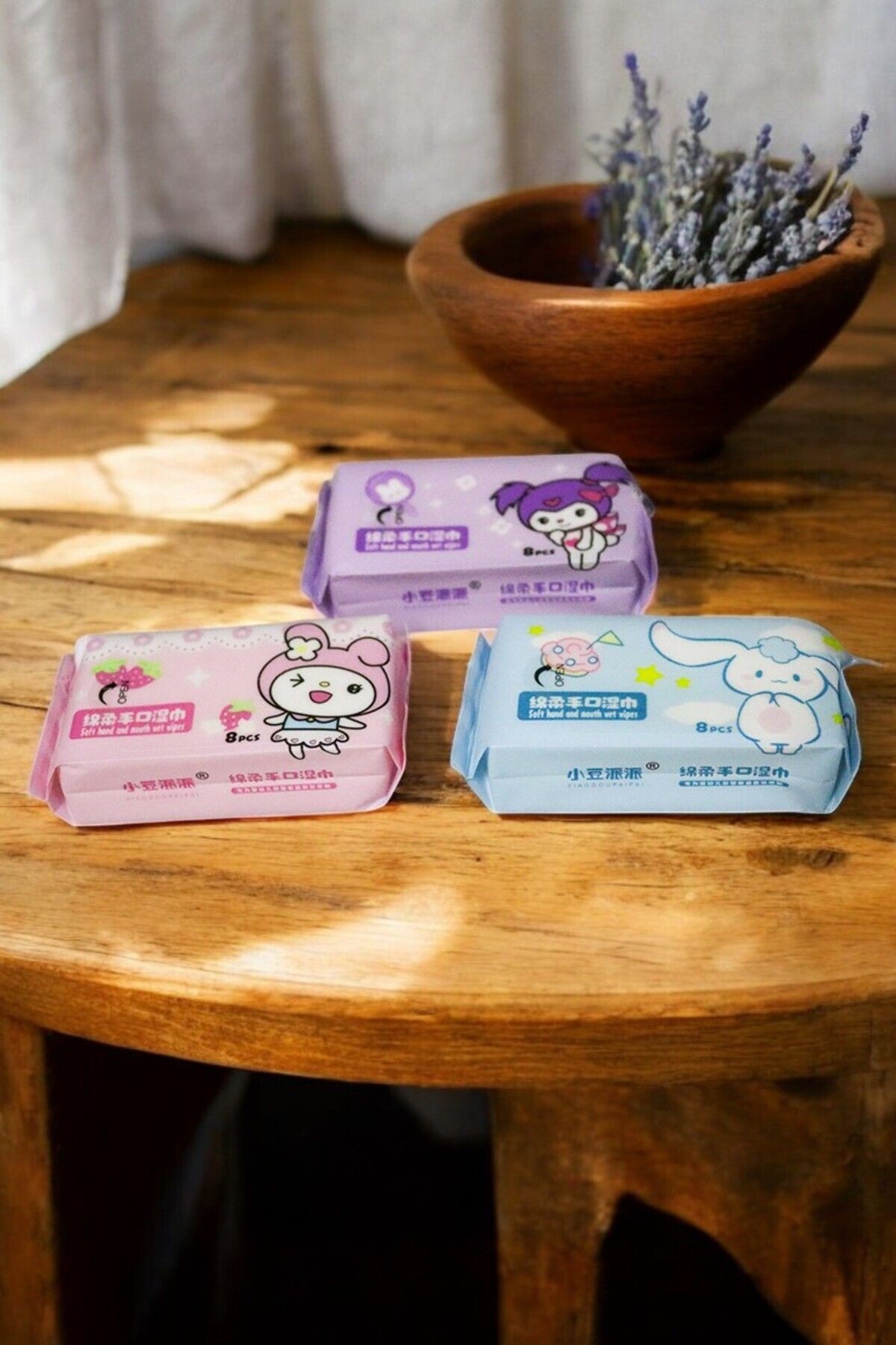 3'lü Kuromi Cinnammaroll My Melodi 3'lü 8 adet Islak Mendil Seti