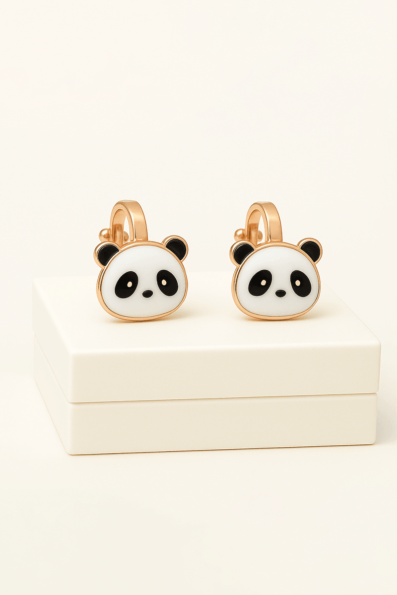 Deliksiz Kulaklar için Panda Tasarımlı Gold ve Gümüş Renkli Sıkıştırmalı Çocuk Küpesi
