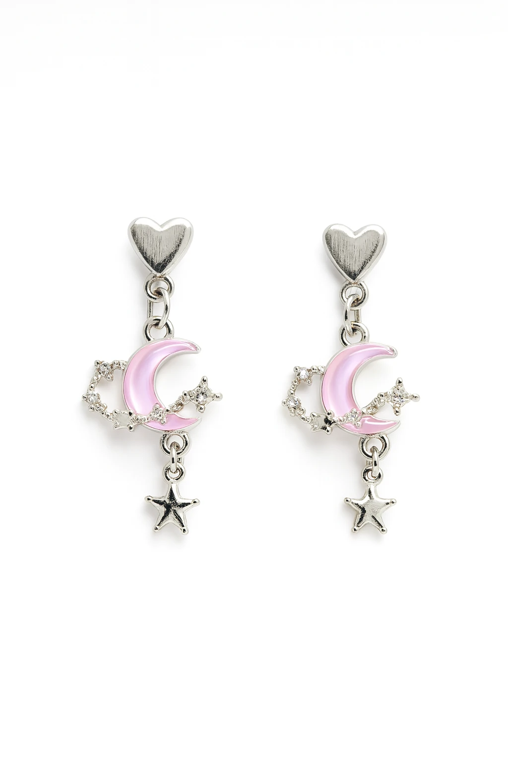 Yıldız Hilal Kutup Yıldızı Tasarımlı Zirkon Taşlı Vidalı Sallantılı Küpeler