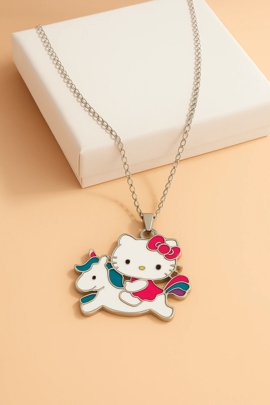 Hello Kity Tasarımlı Gümüş Renkli Çocuk Kolyeleri