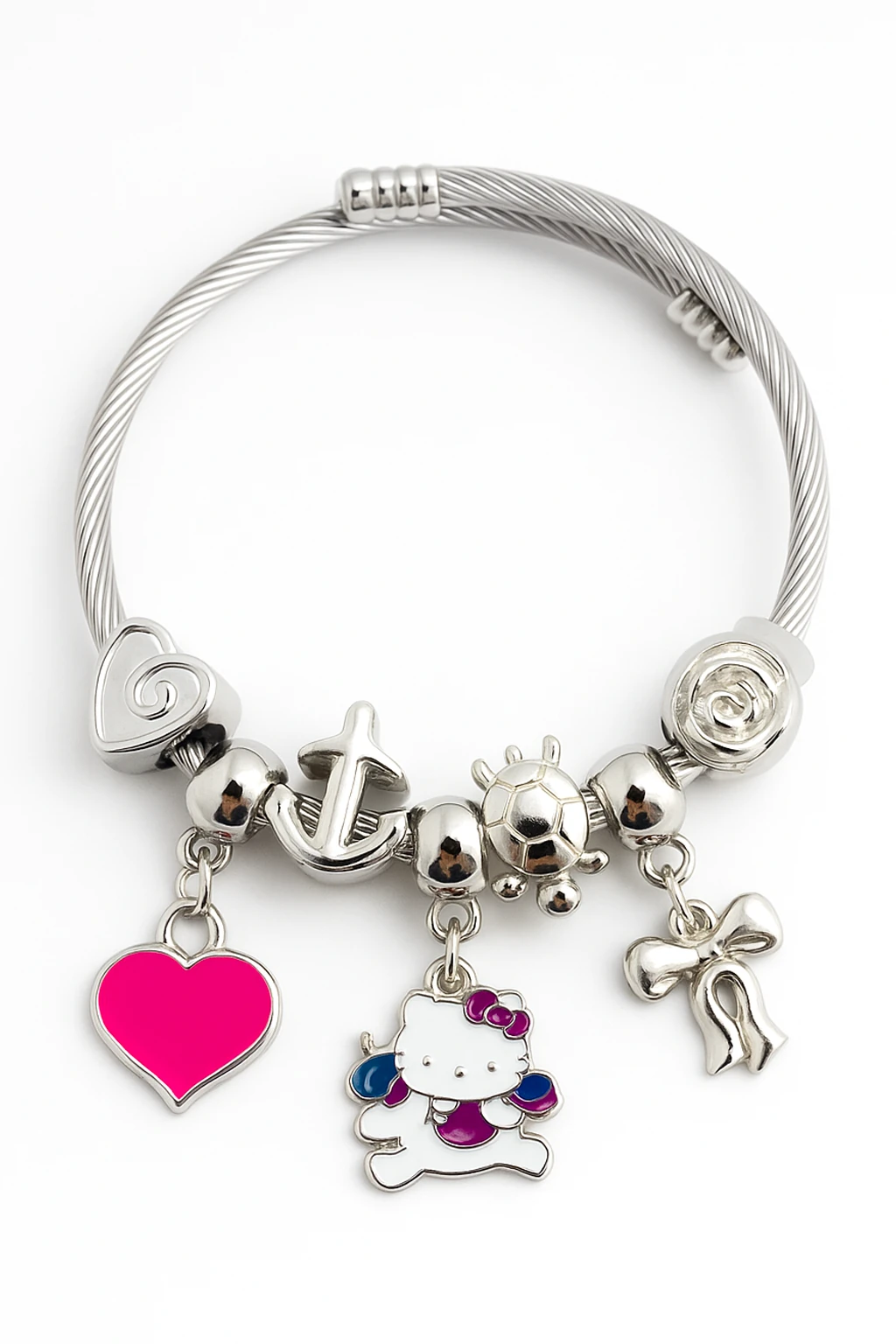 Çocuk Boyu Hello Kity'li Çelik Paslanmaz Kararmaz Charm'lı Bileklik