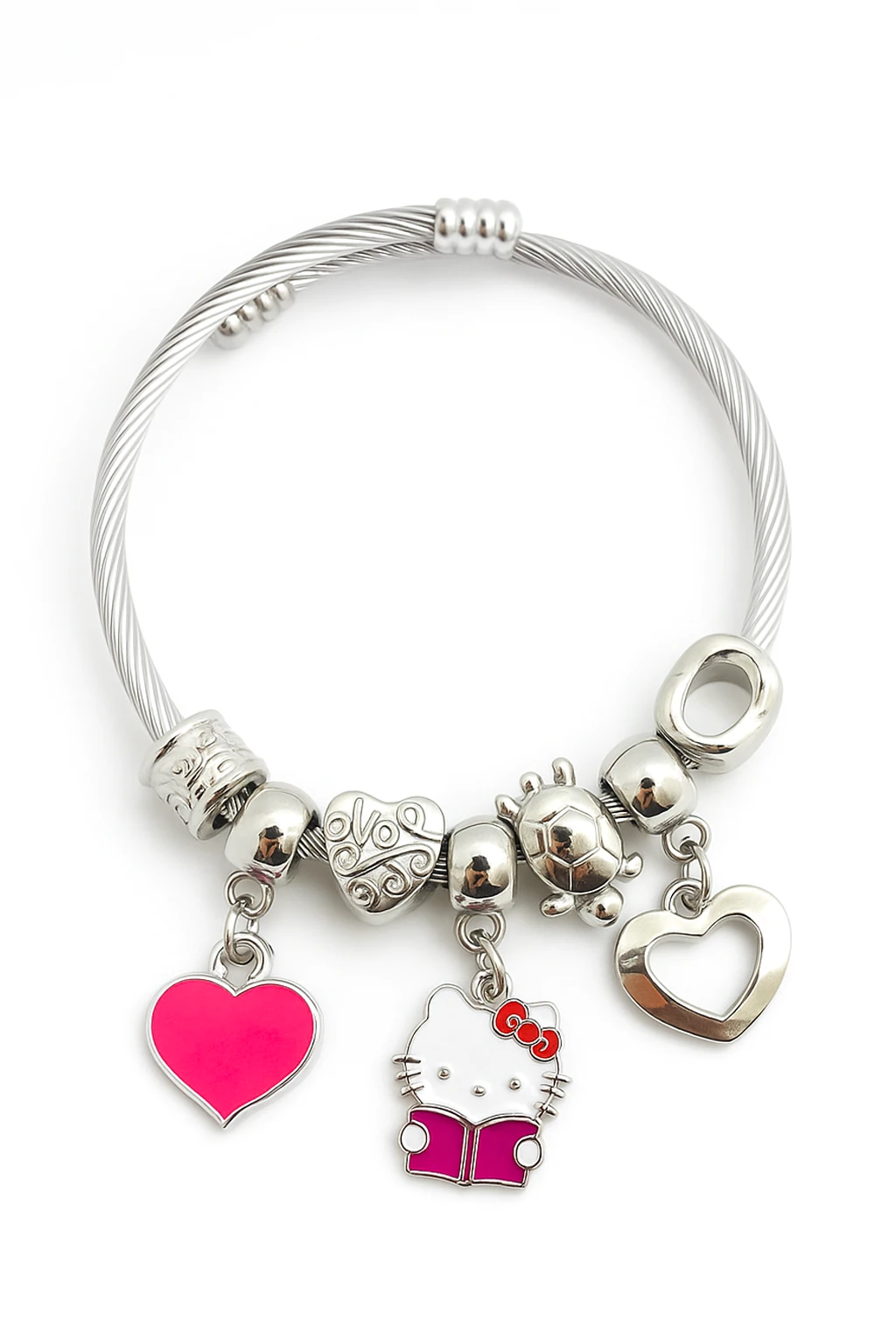 Çocuk Boyu Hello Kity'li Çelik Paslanmaz Kararmaz Charm'lı Bileklik