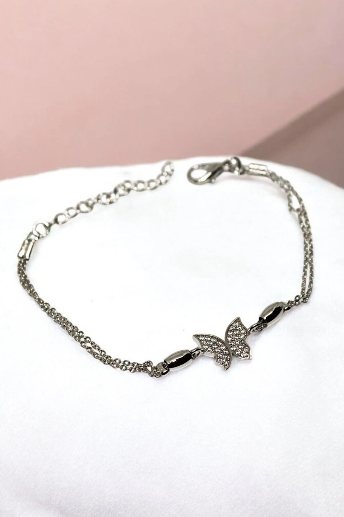 Gümüş Kaplama Kelebek Tasarımlı Gümüş Kaplamalı Zirkon Taşlı Kelebek Bileklik