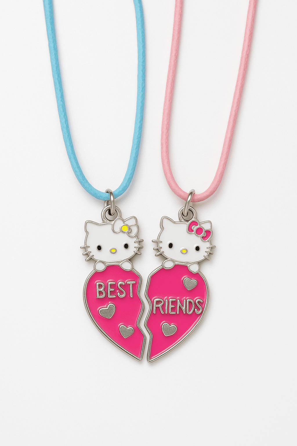  Best Friends Hello Kity Tavşanlı Kalpli Gülen Yüzlü Arkadaşlık Kolyeleri Deri İpli 2li Kolye