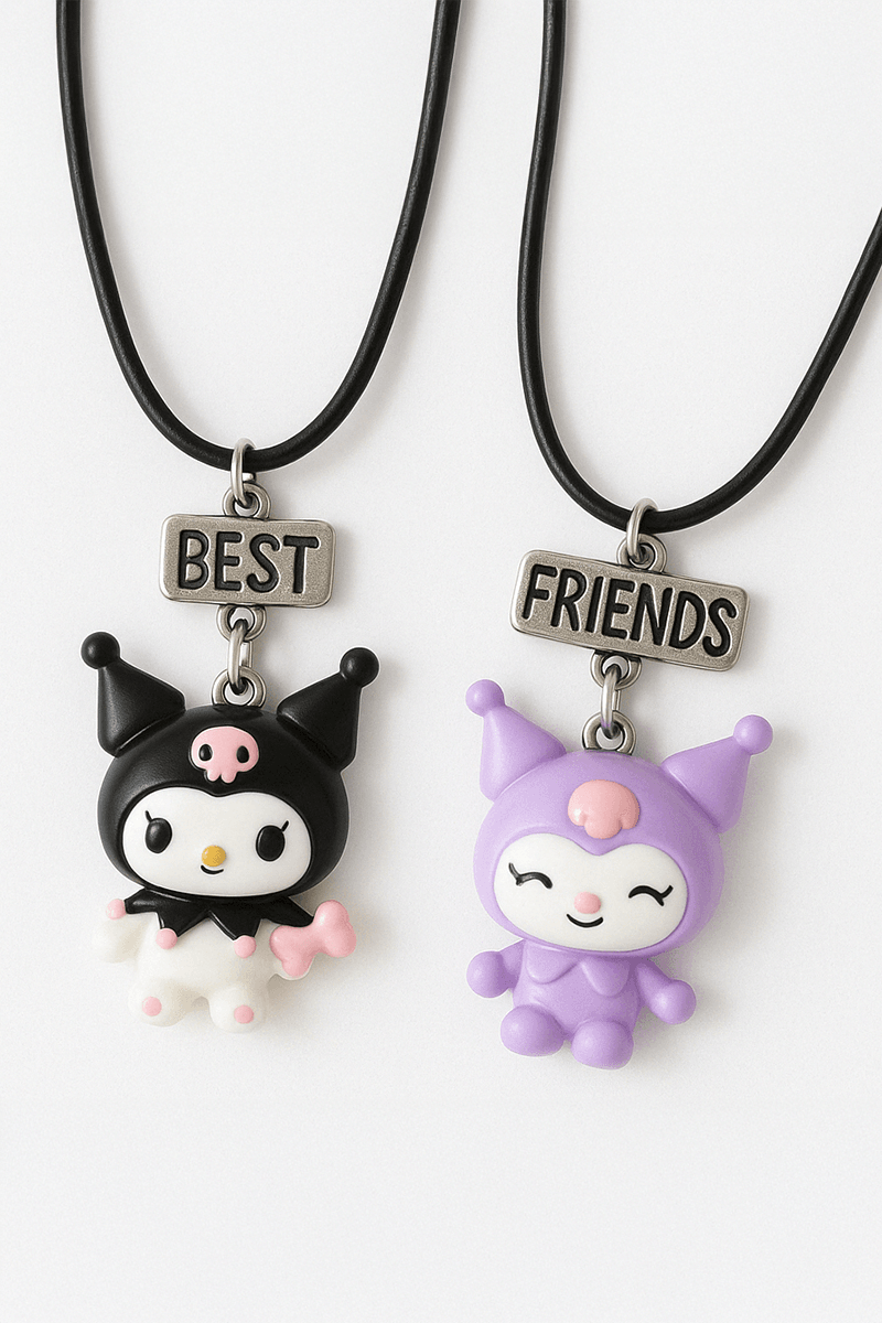 2li Mor ve Siyah Kuromi Tasarımlı Best Friends Kolyeler 2li Best Friends Arkadaşlık Kolyesi