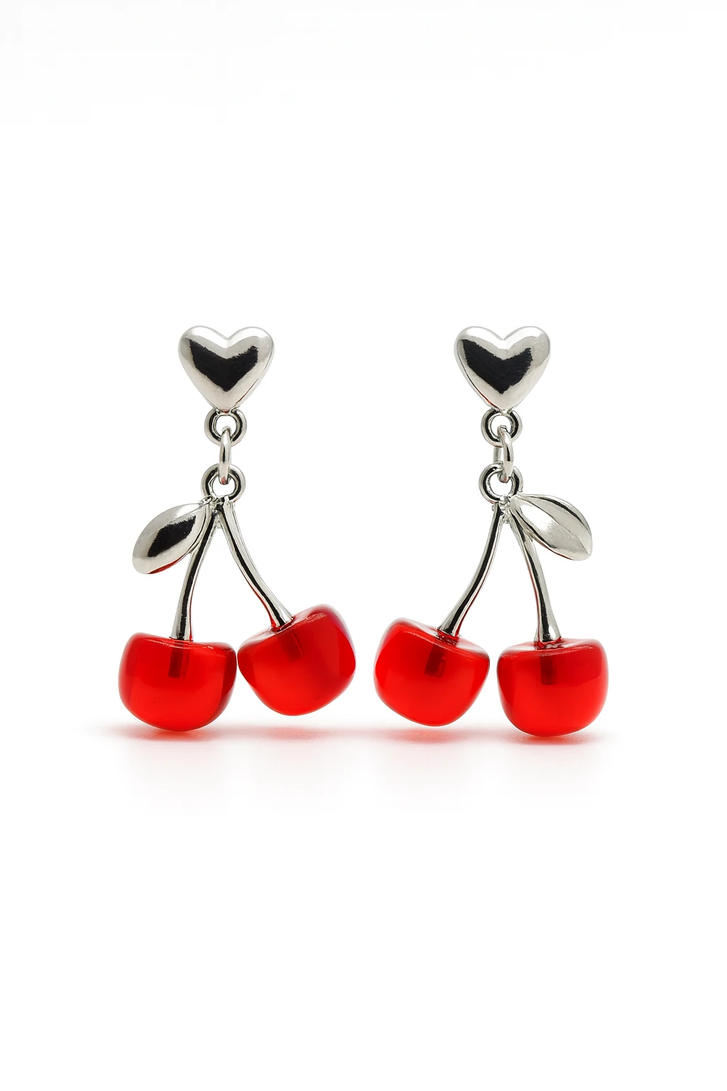 Kalp ve Kiraz Tasarımlı Zirkon Taşlı Vidalı Sallantılı Küpeler