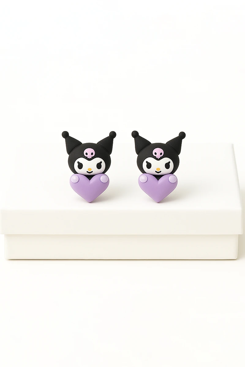 Gümüş İğneli Delikli Kulaklar için Kuromi Tasarımlı Kararmaz Paslanmaz Antialerjik Küpe