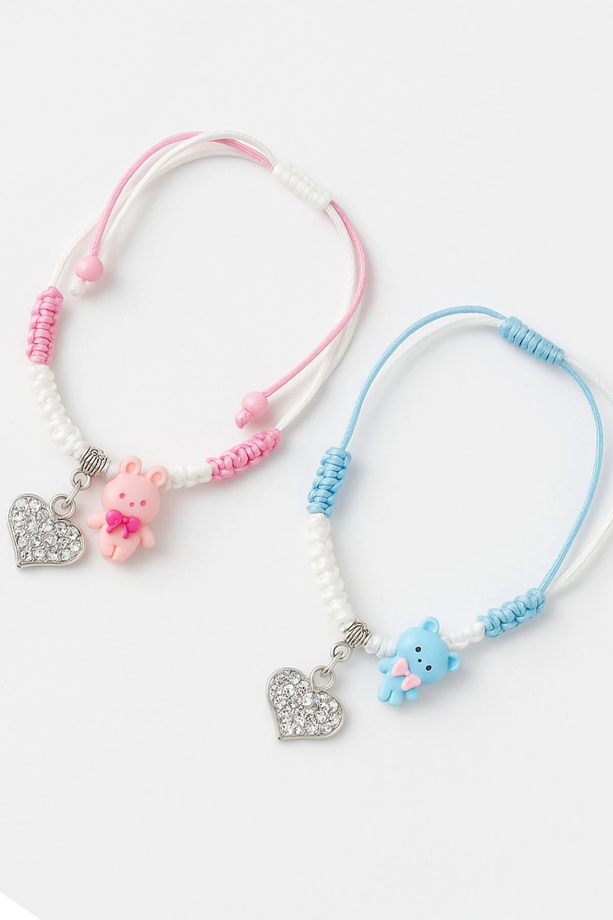 Zirkon Taşlı Kalp Yonca Ay Yıldız Hilal Yonca Kar Tanesi Tasarımlı Deri İpli Çocuk Bileklik