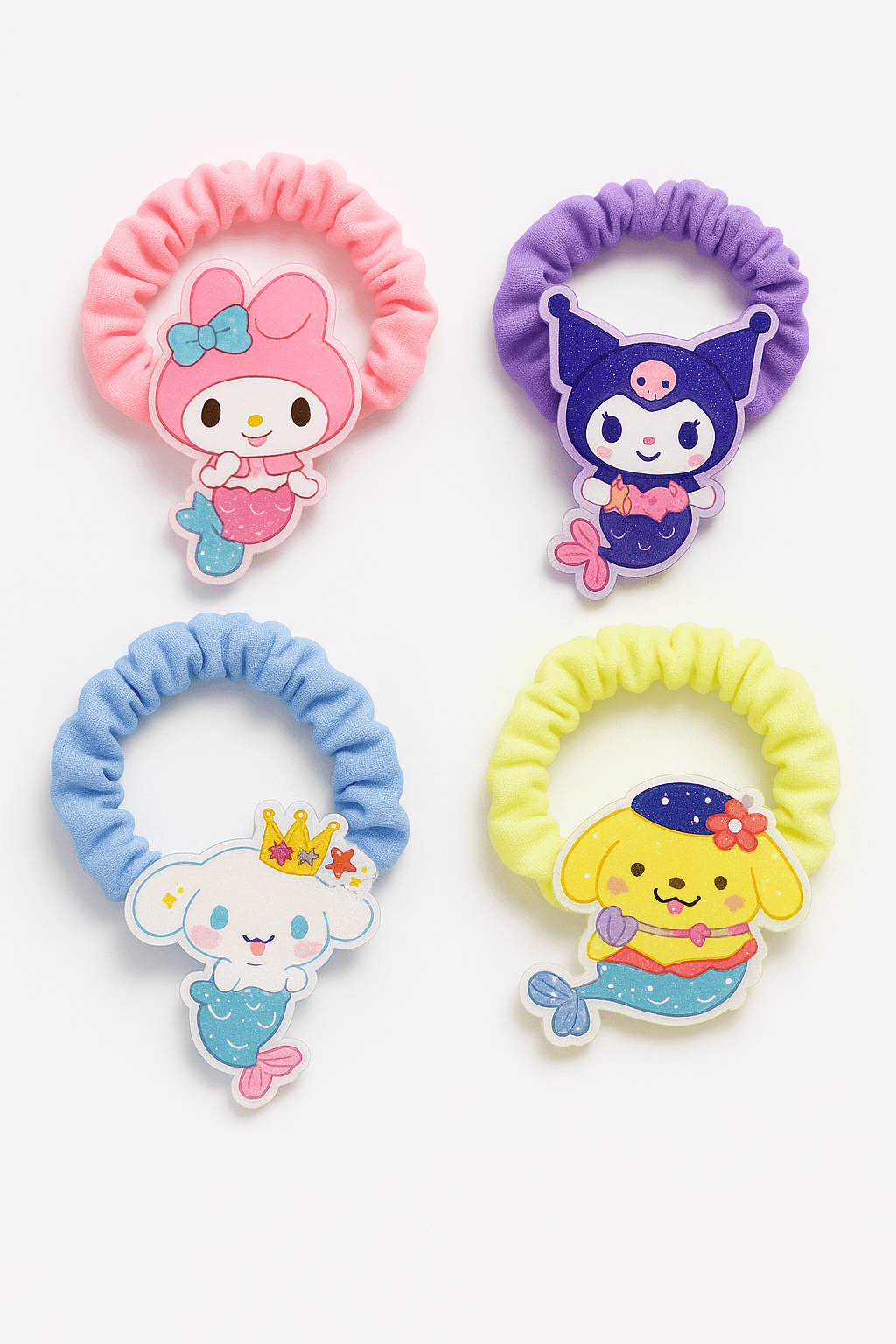 Kuromi My Melodi Cinnammaroll Pampampurin Tasarımlı 4lü Lastik Toka Seti