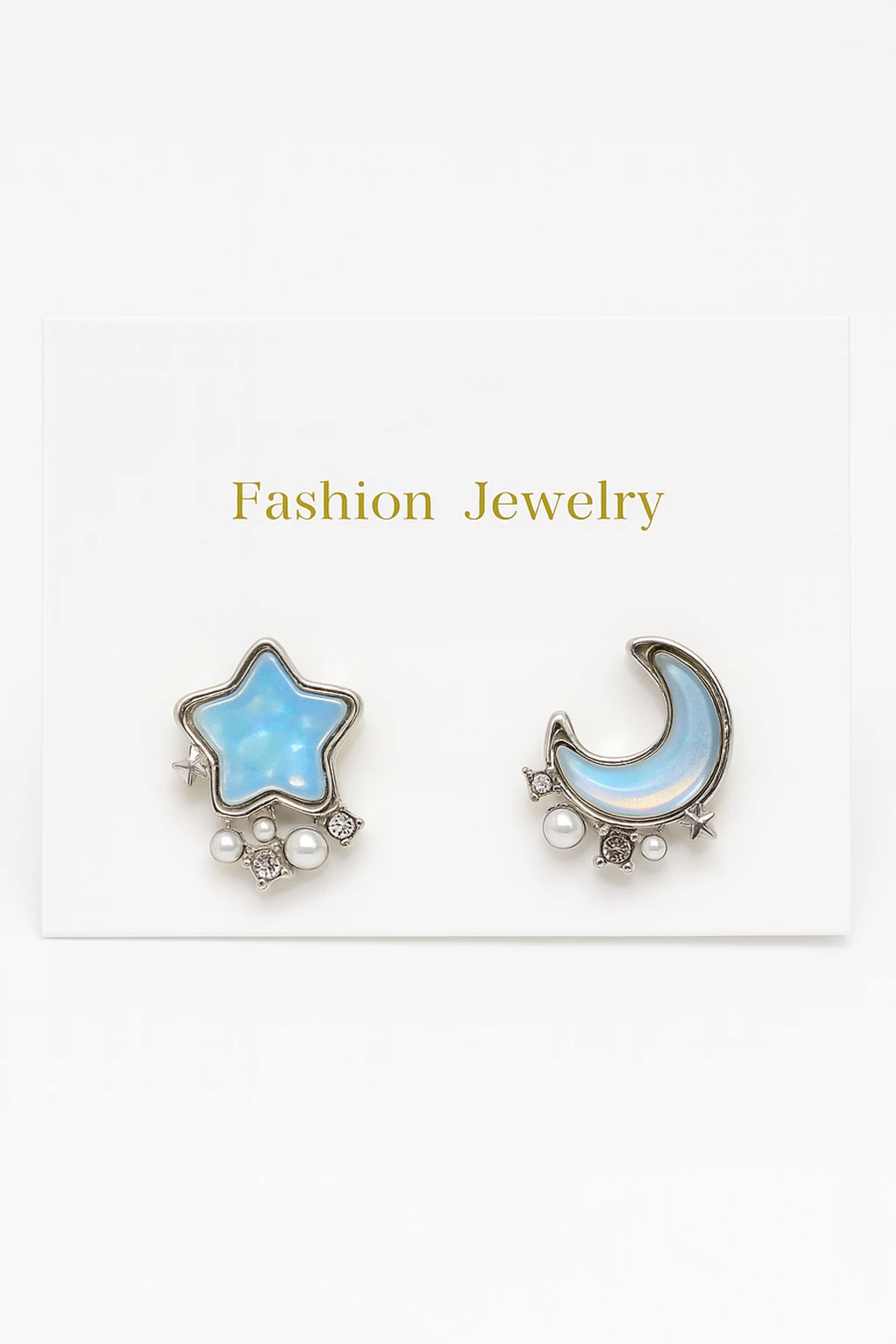 Hilal Yıldız Tasarımlı Mavi Renkli Vidalı Küpe