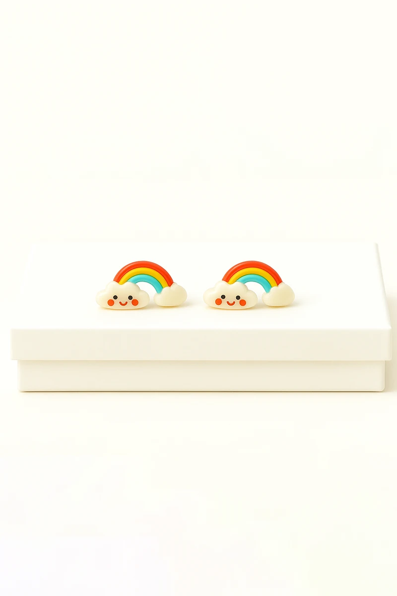 Gümüş İğneli Delikli Kulaklar için Gökkuşağı Tasarımlı Kararmaz Paslanmaz Antialerjik Küpe