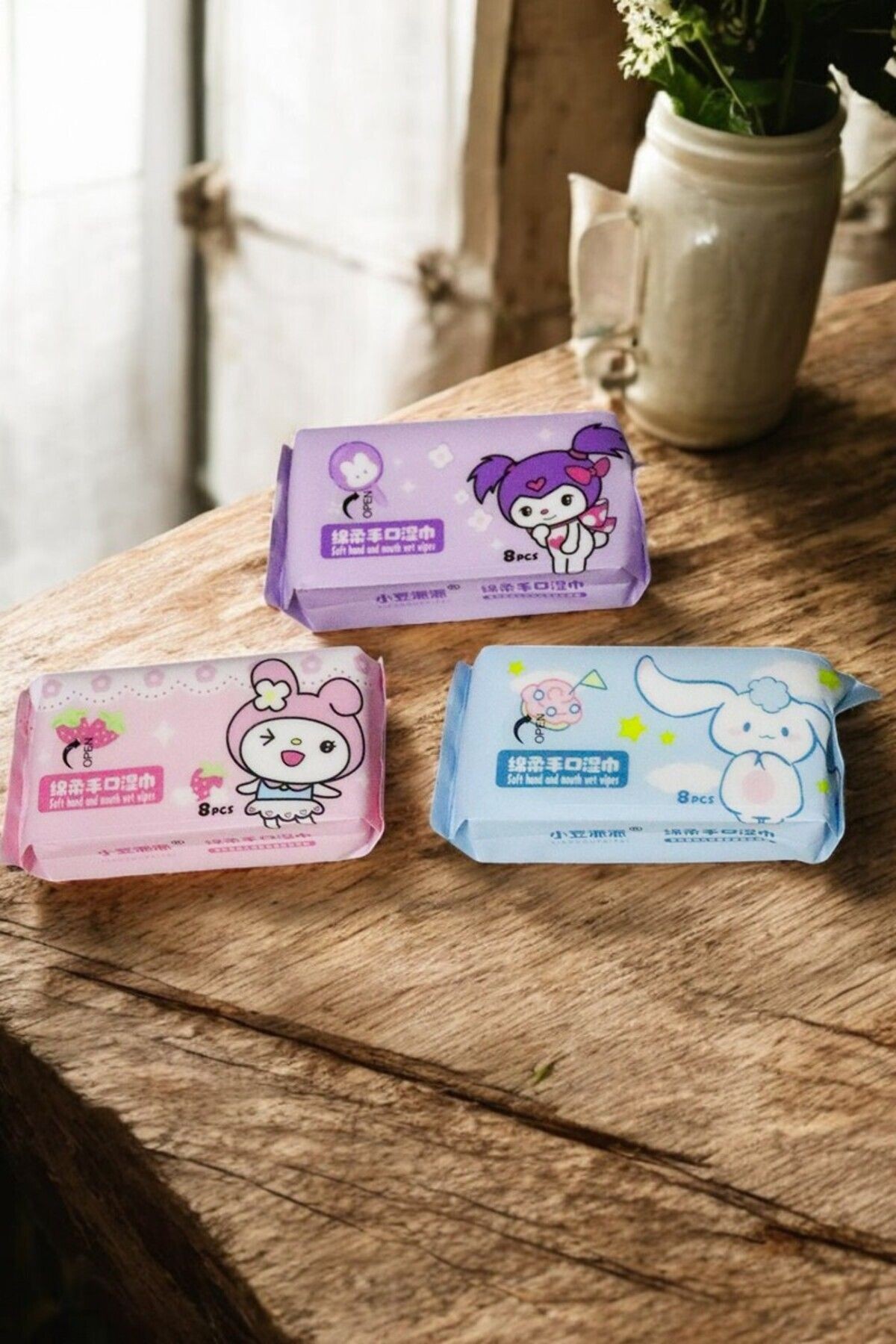 3'lü Kuromi Cinnammaroll My Melodi 3'lü 8 adet Islak Mendil Seti