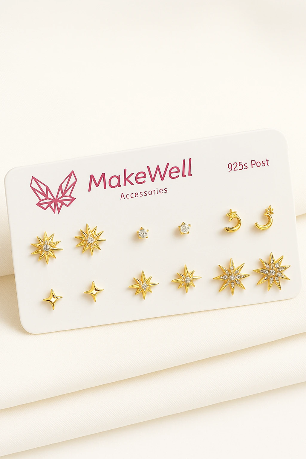  925 Ayar Gümüş İğneli Kutup Yıldızı Kelebek Tasarımlı Zirkon Taşlı Çelik Halka Küpeli Küpe Seti