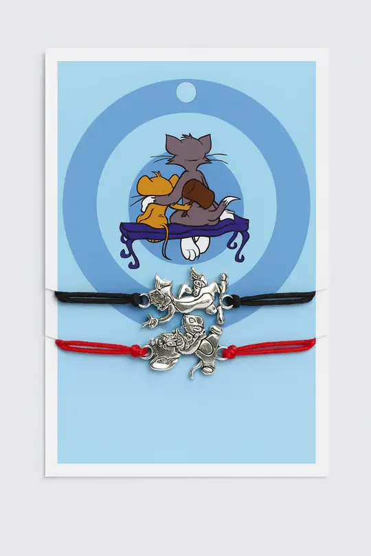 Tom ve Jerry Tasarımlı Siyah İpli 2'li Çocuk Bilekliği