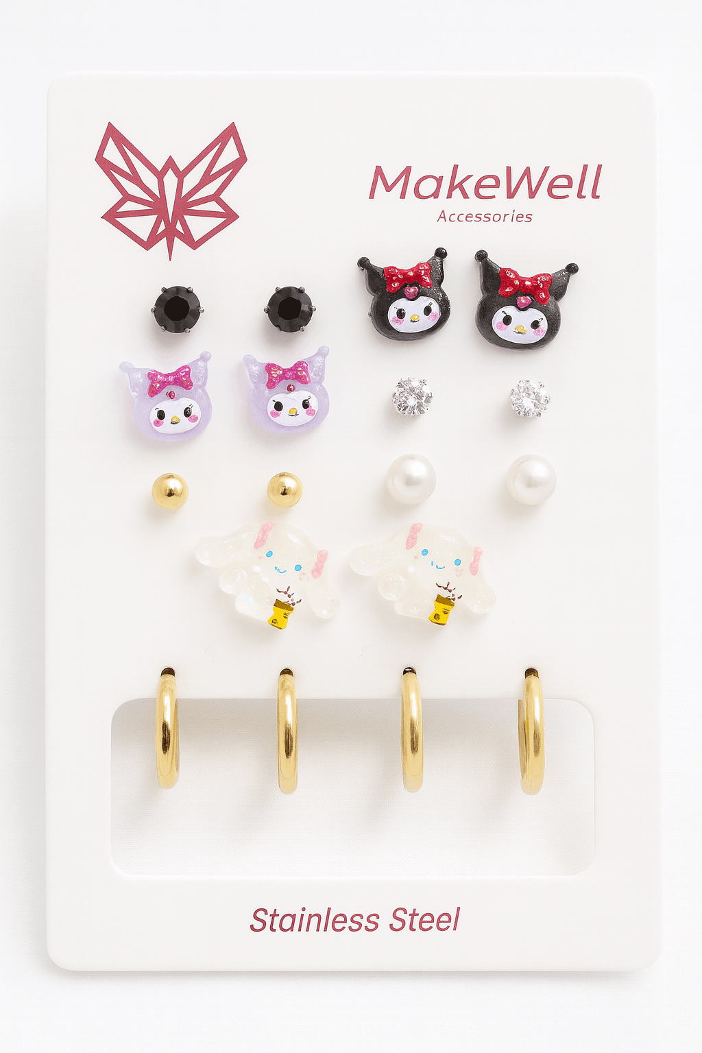 Çelik İğneli Kuromi My Melodi Hello Kity Cinnammaroll Unicorn Pochaco Köpeği Tasarımlı Küpe Seti