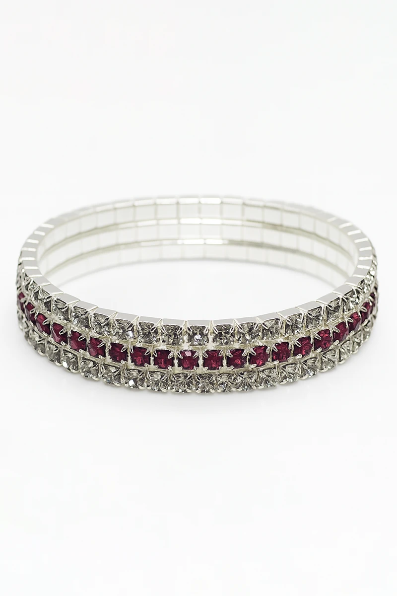 Gümüş Kaplama Parlak Stras Taşlı Rengarek Mavi Bordo Siyah Kahverengi Kırmızı Renkleri Bileklik