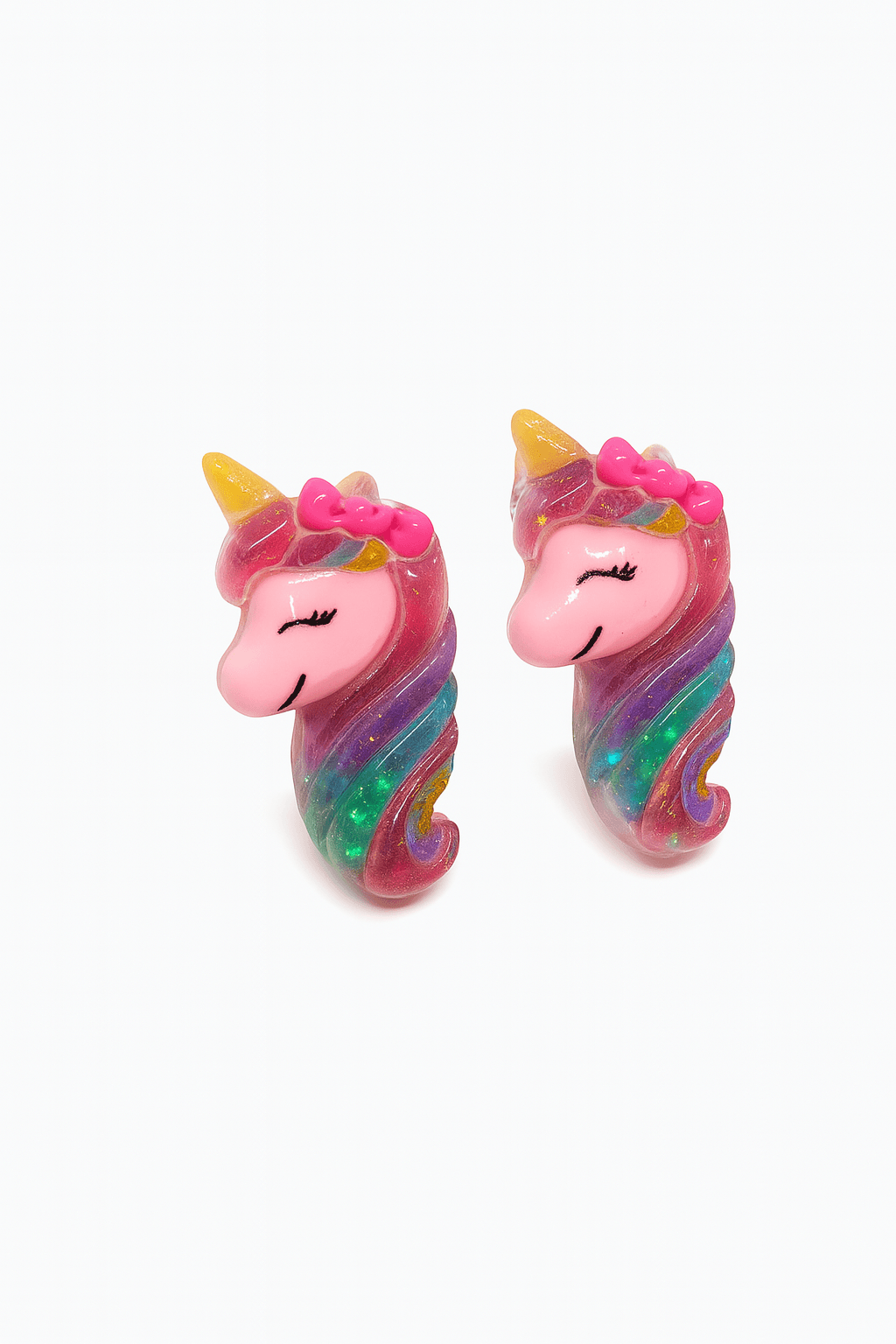 Kulağı Delik Olmayan Çocuklar için Unicorn Tasarımlı Pembe Mor Mavi Renkli Sıkıştırmalı Çocuk Küpe