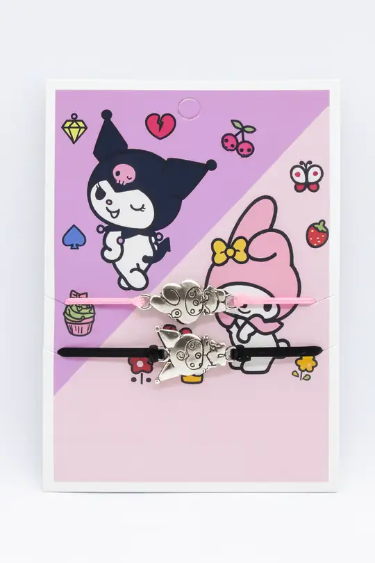 My Melodi ve Kuromi Tasarımlı Siyah İpli 2'li Çocuk Bilekliği