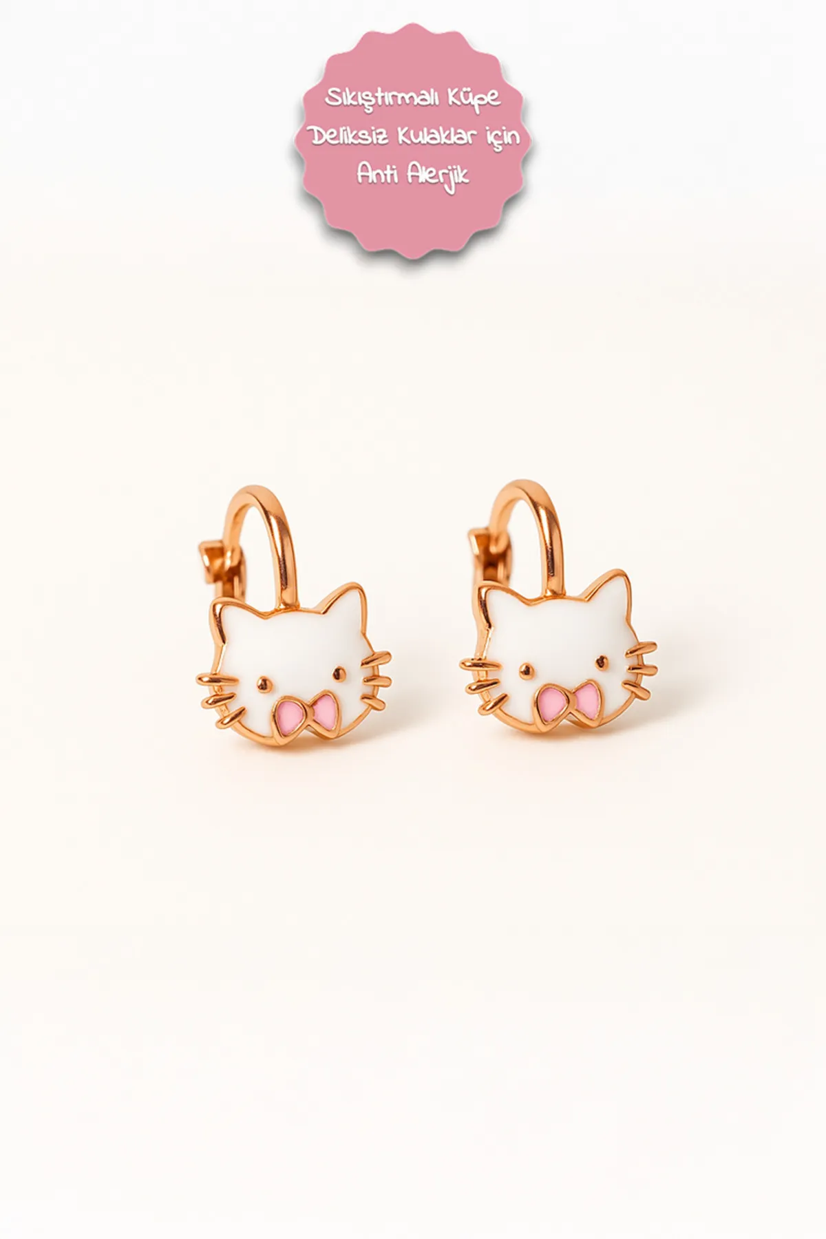 Deliksiz Kulaklar için Hello Kity Tasarımlı Gümüş Kaplama Deliksiz Küpe Sıkıştırmalı Küpe