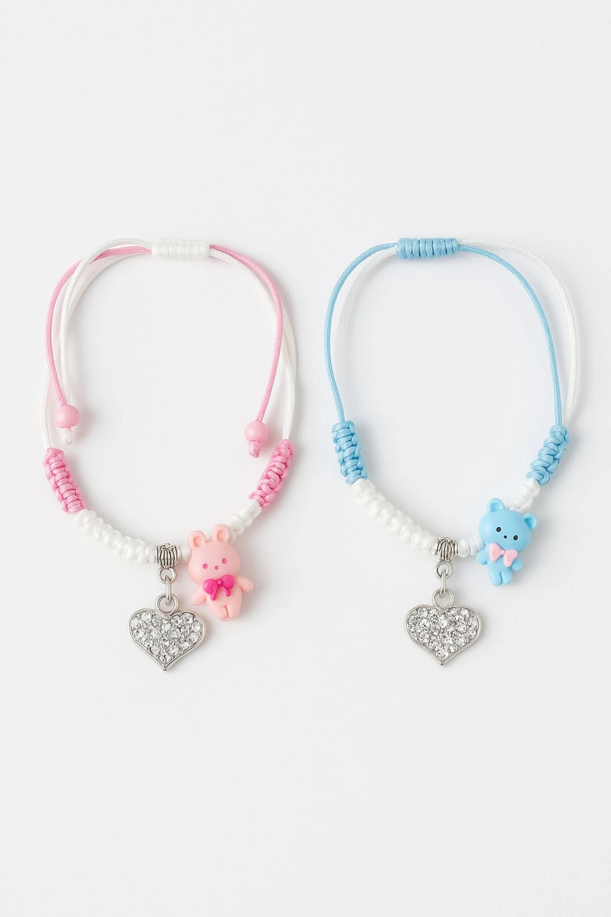 Zirkon Taşlı Kalp Yonca Ay Yıldız Hilal Yonca Kar Tanesi Tasarımlı Deri İpli Çocuk Bileklik