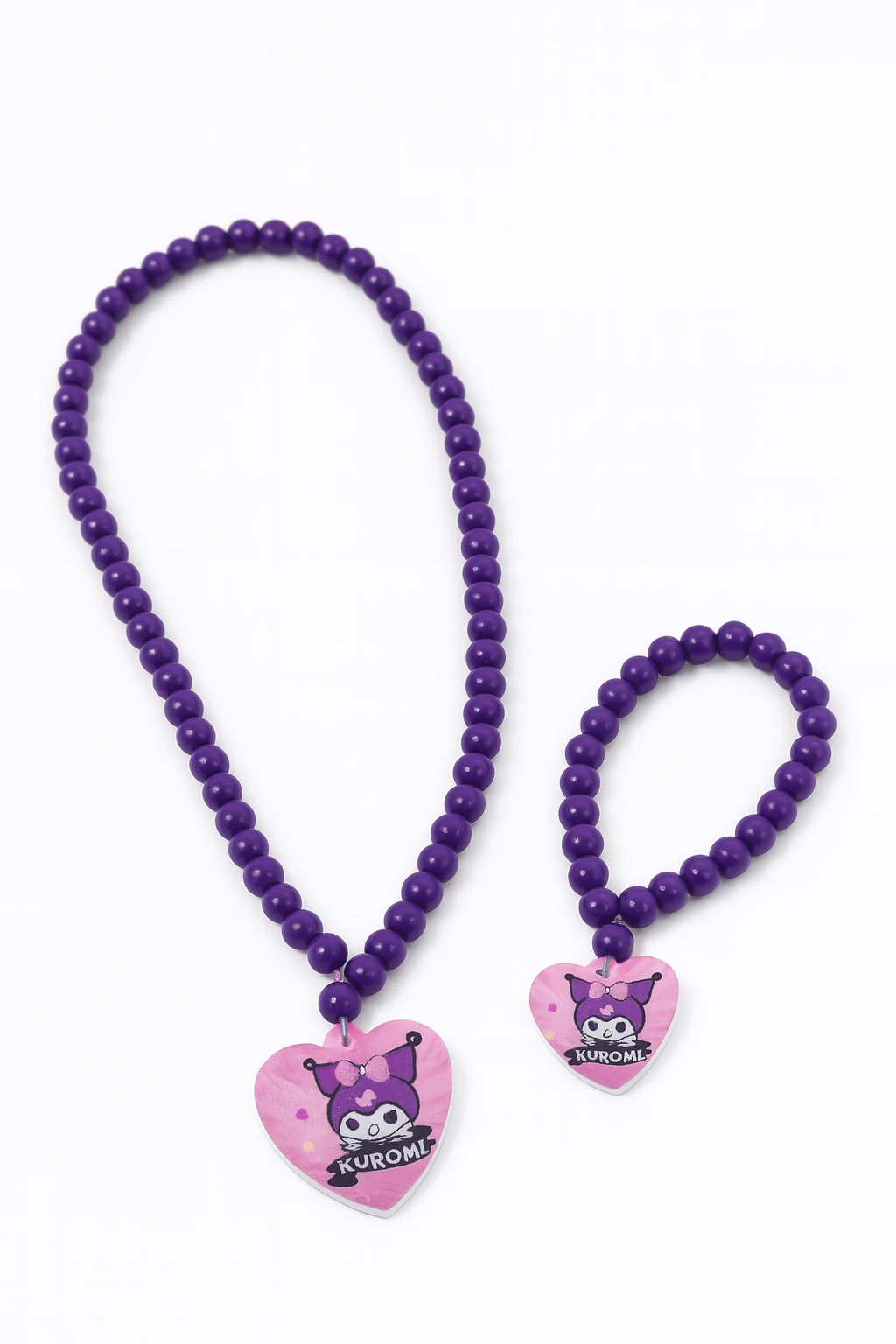 Mor Boncuklu Kuromi Tasarımlı Çocuk Kolye ve Bileklik Seti