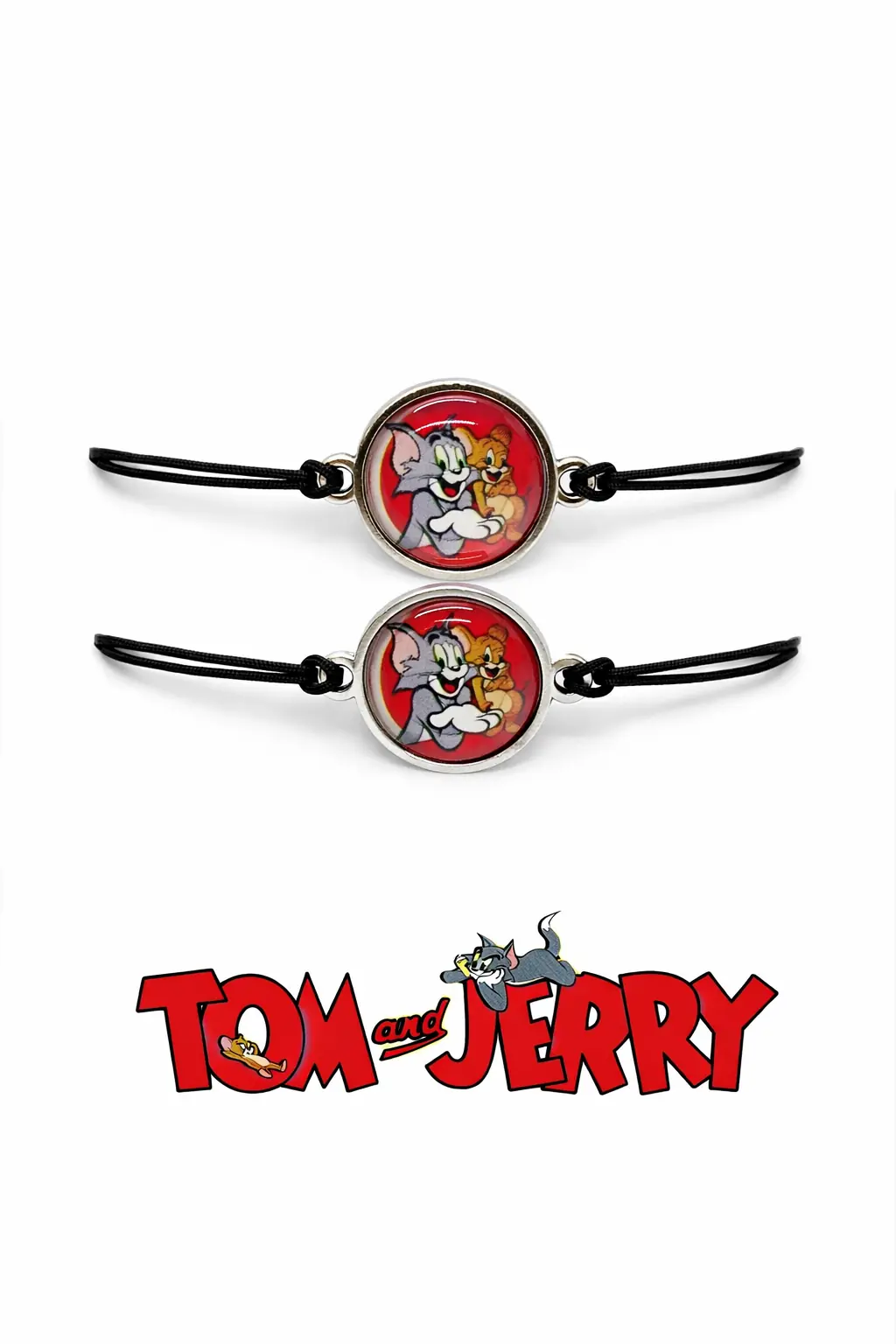 2’li Tom & Jerry Figürlü Ayarlanabilir İpli Bileklik Seti Siyah İp ...
