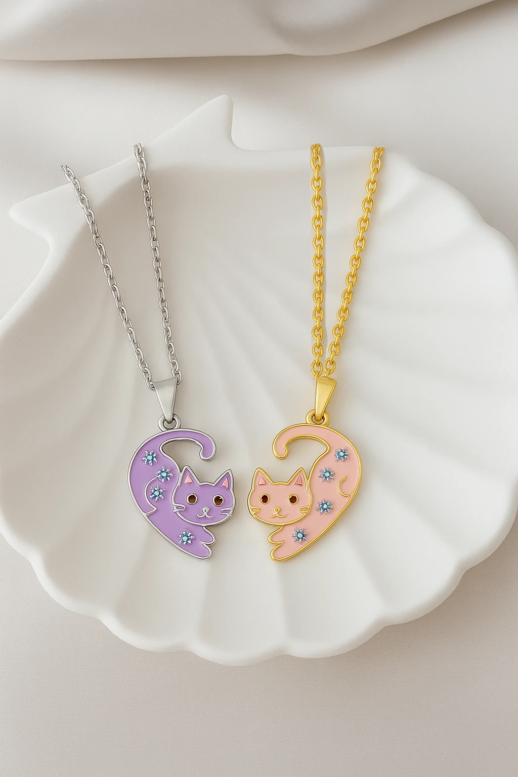 Mıknatıslı 2'li Çelik Tavşan Kedi Baykuş Kelebek Koala Tasarımlı Çelik Paslanmaz Kolyeler