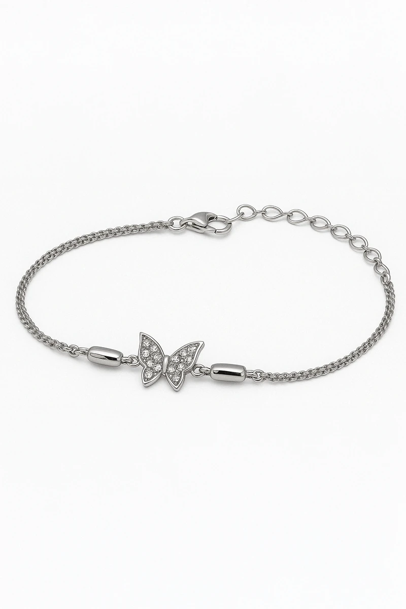 Gümüş Kaplama Kelebek Tasarımlı Gümüş Kaplamalı Zirkon Taşlı Kelebek Bileklik