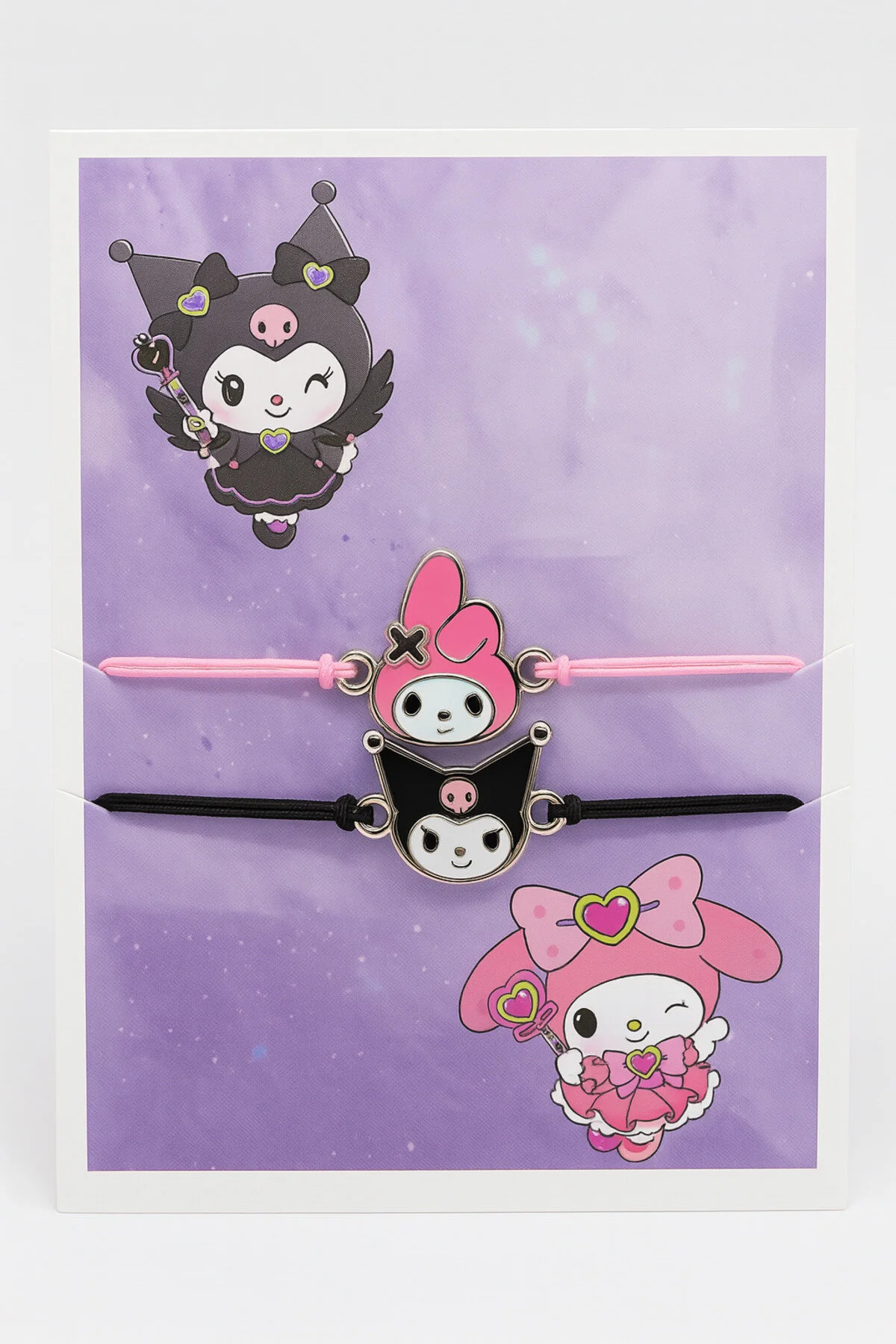 My Melodi ve Kuromi Tasarımlı Siyah İpli 2'li Çocuk Bilekliği