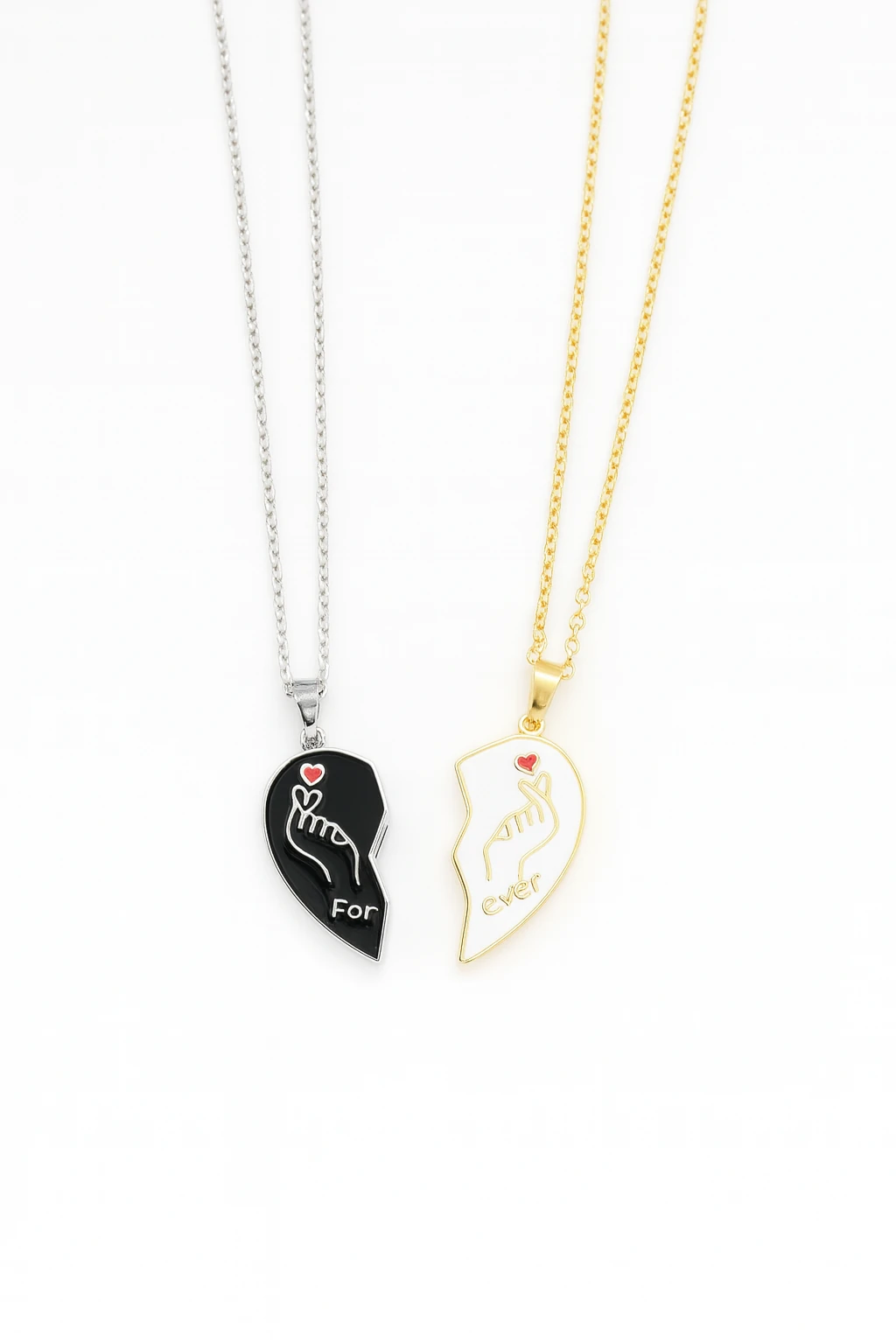 Mıknatıslı 2'li Çelik Kalp Tasarımlı Çelik Paslanmaz Kolyeler