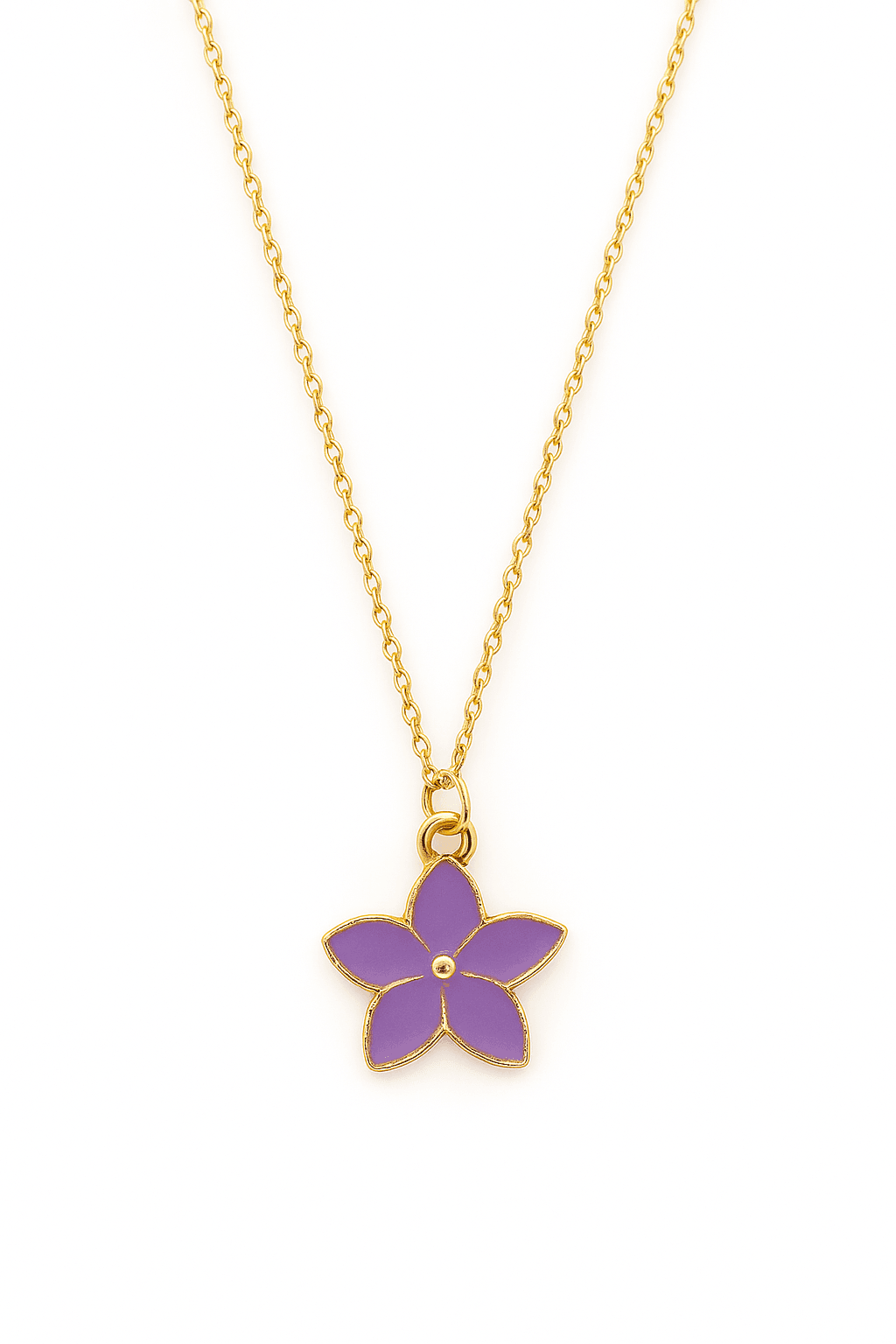 Çelik Zincirli Lotus Çiçeği Tasarımlı Pembe ve Mor Renkli Kolye