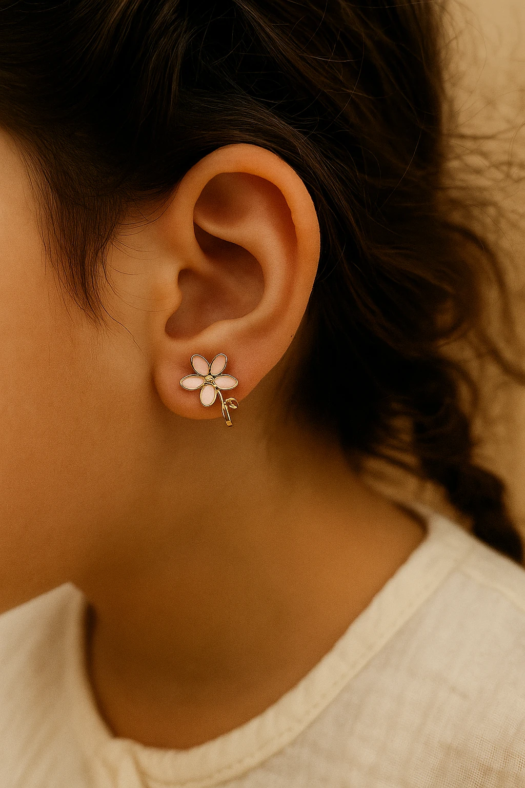 Deliksiz Küpe Kulağı Delik Olmayanlar için Küpe Çiçek Tasarımlı Deliksiz Küpe