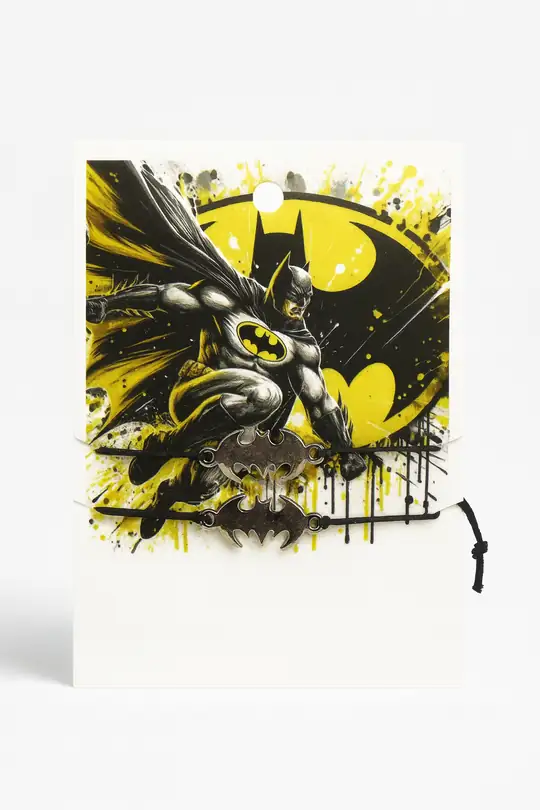 Batman Tasarımlı Siyah İpli 2'li Çocuk Bilekliği