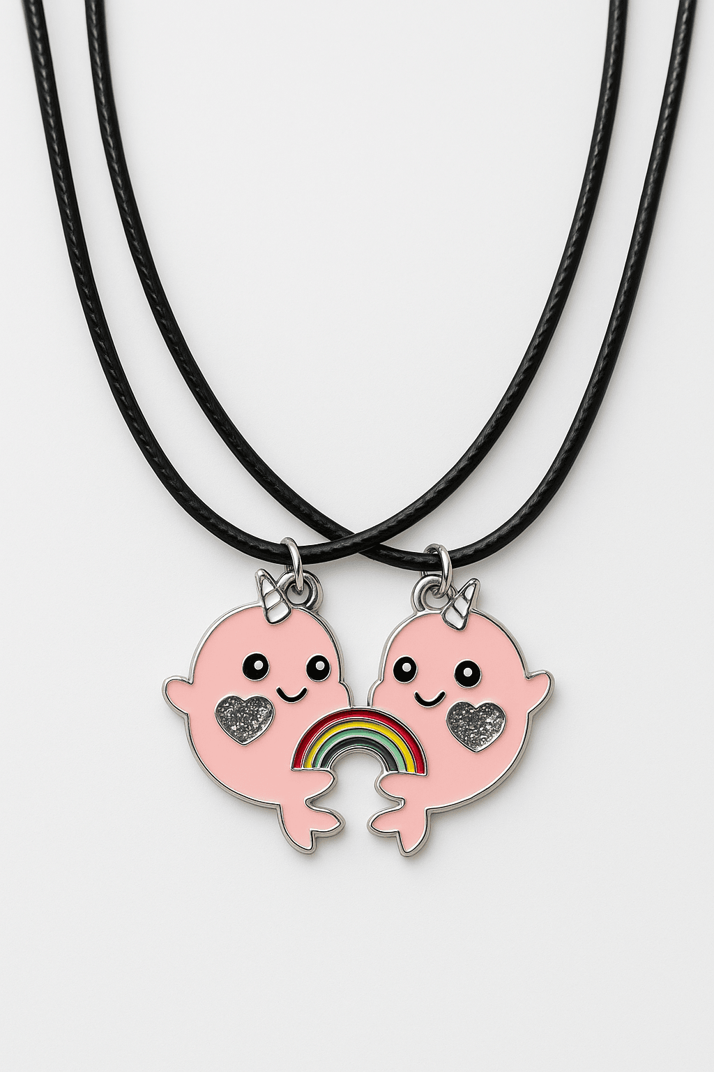 Mıknatıslı Gökkuşaklı Kalp Hello Kity Kuromi Unicorn Tasarımlı Mıknatıslı Çocuk Arkadaş Kolyesi