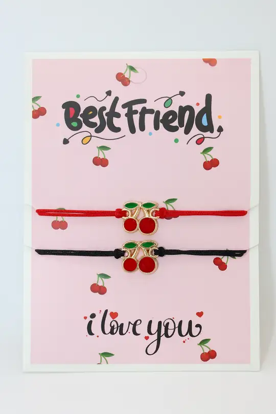 Kiraz Tasarımlı Siyah İpli 2'li Çocuk Bilekliği