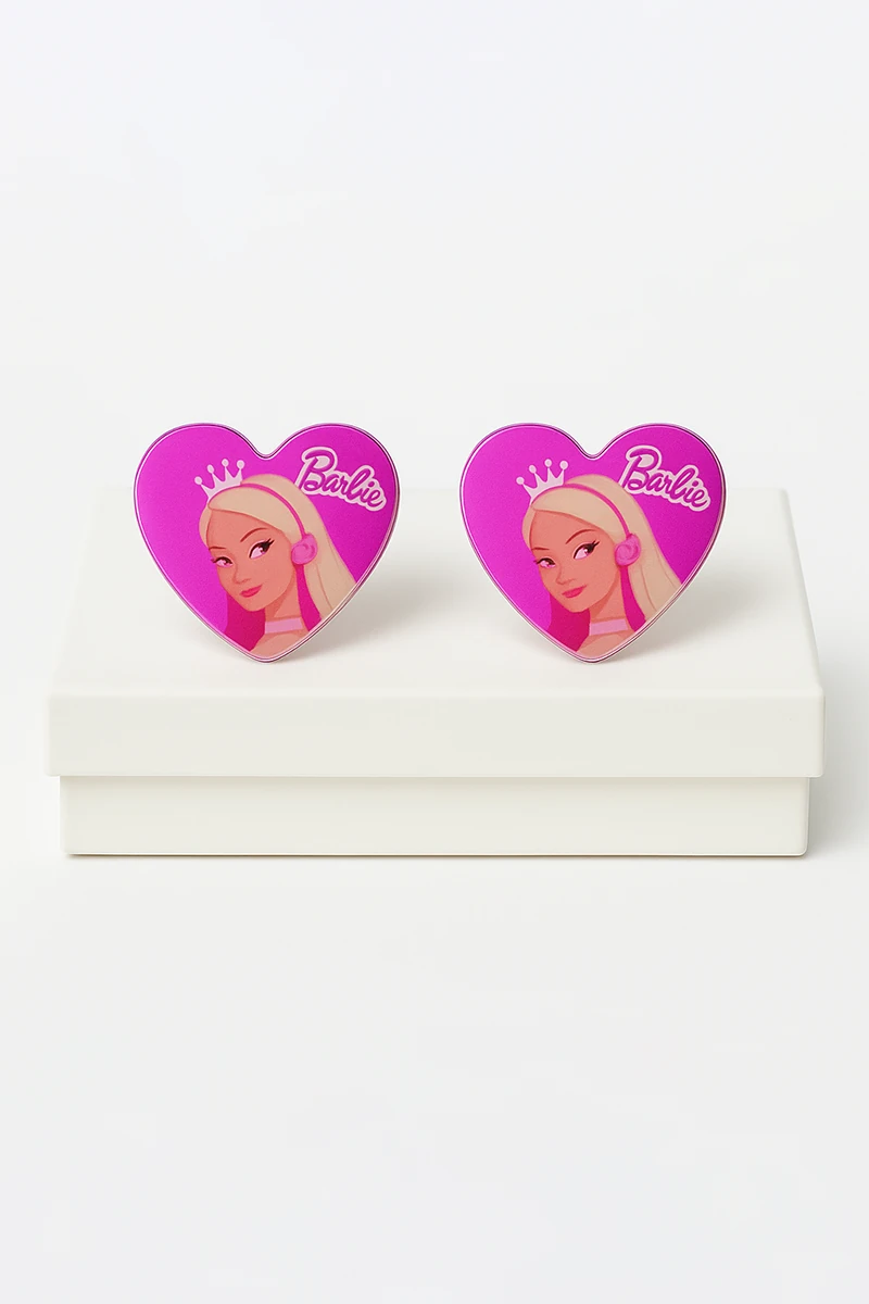 Barbie Figürlü Deliksiz Kulaklar için Sıkıştırmalı Figürlü Deliksiz Küpeler