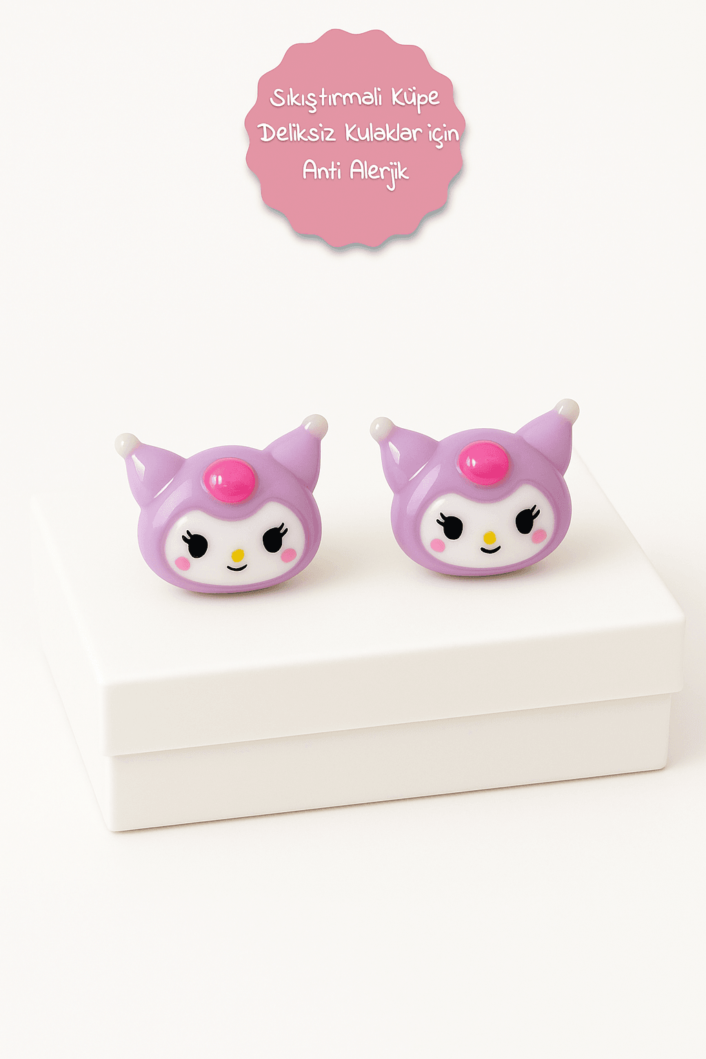 Sıkıştırmalı Çocuk Küpesi Kuromi My Melodi Hello Kity Tavşan Çocuk Küpesi