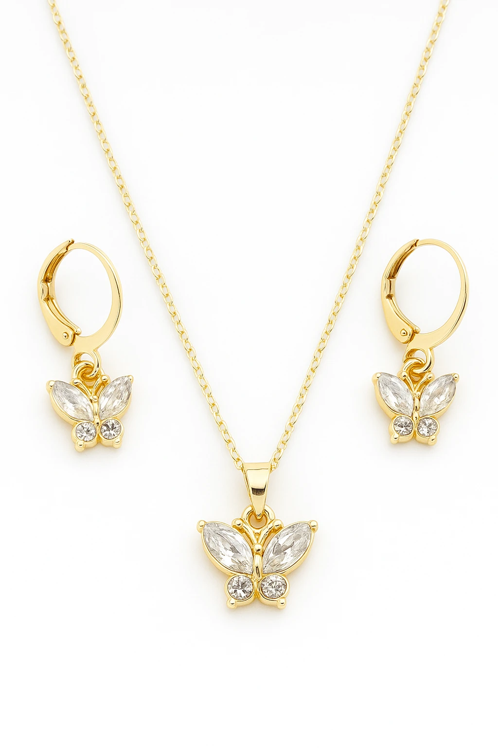Kelebek Tasarımlı Gold Renkli Kolye ve Küpe Takımı