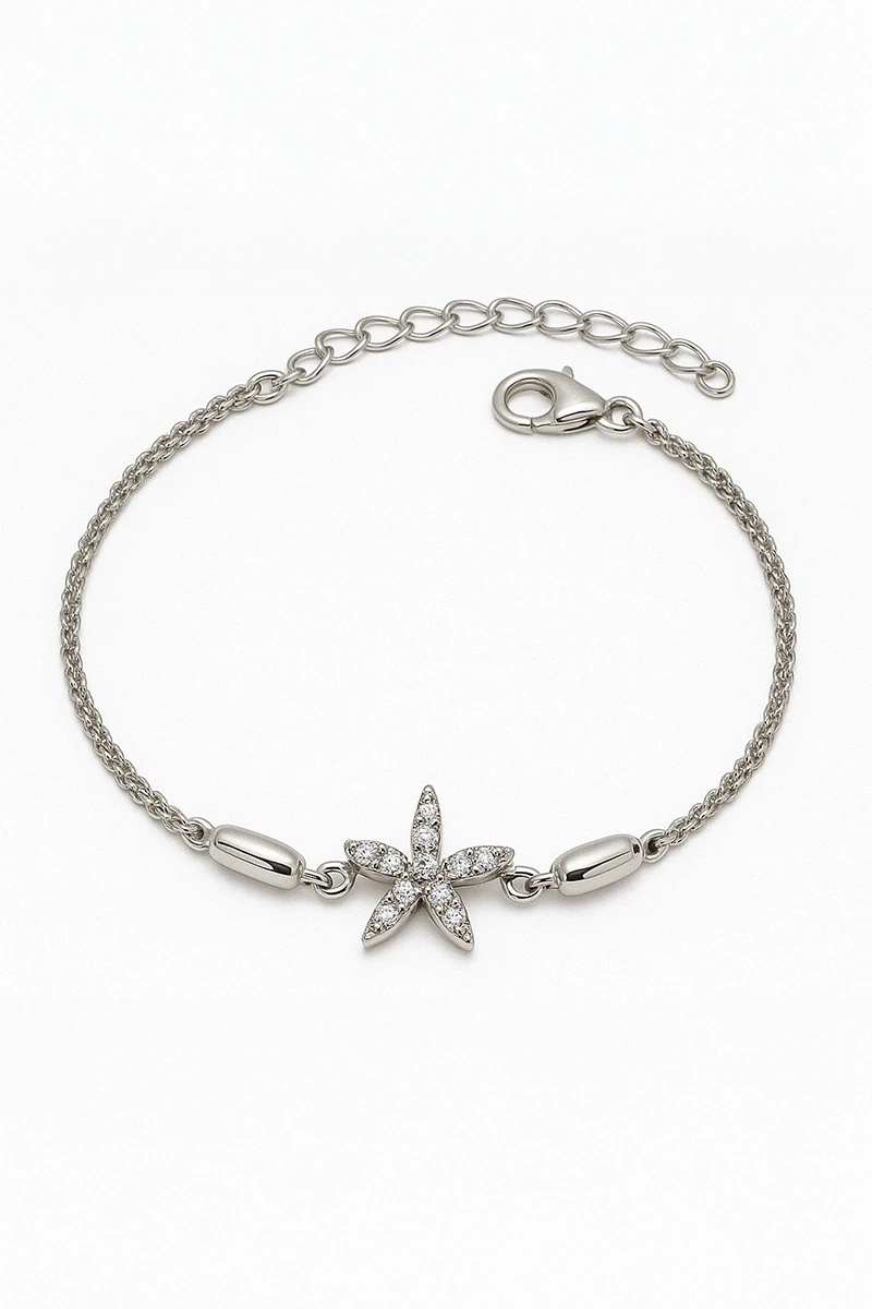 Gümüş Kaplama Çiçek Tasarımlı Gümüş Kaplamalı Zirkon Taşlı Bileklik