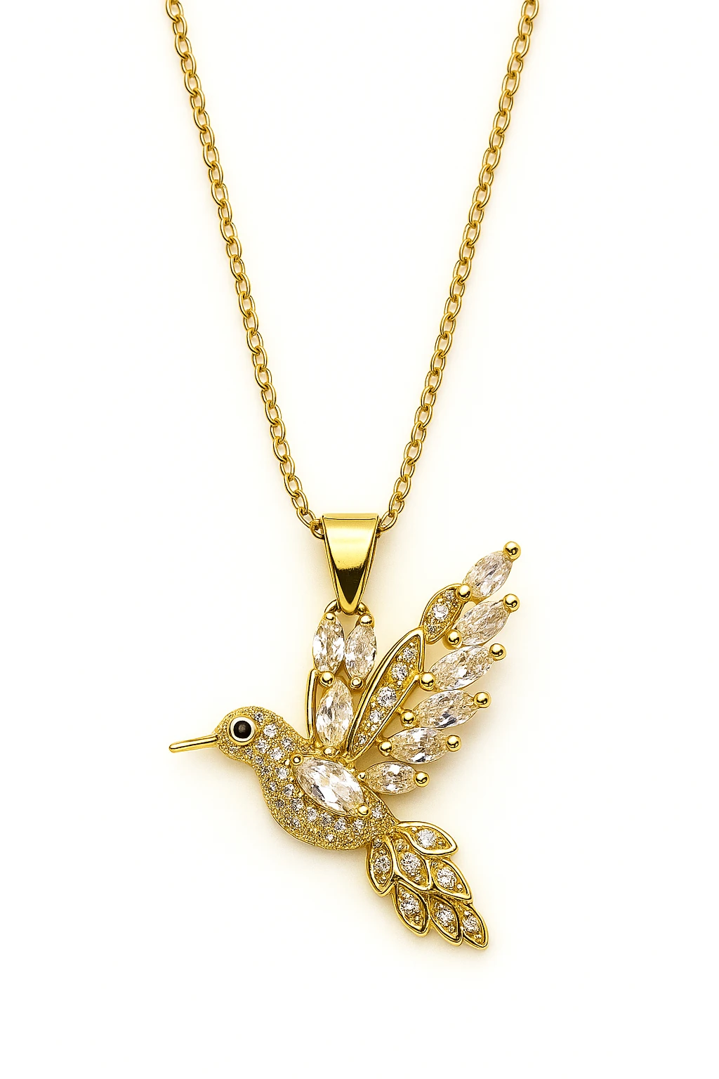 Kuş Tasarımlı Gold ve Gümüş Kaplamalı Paslanmaz Çelik Kolye 