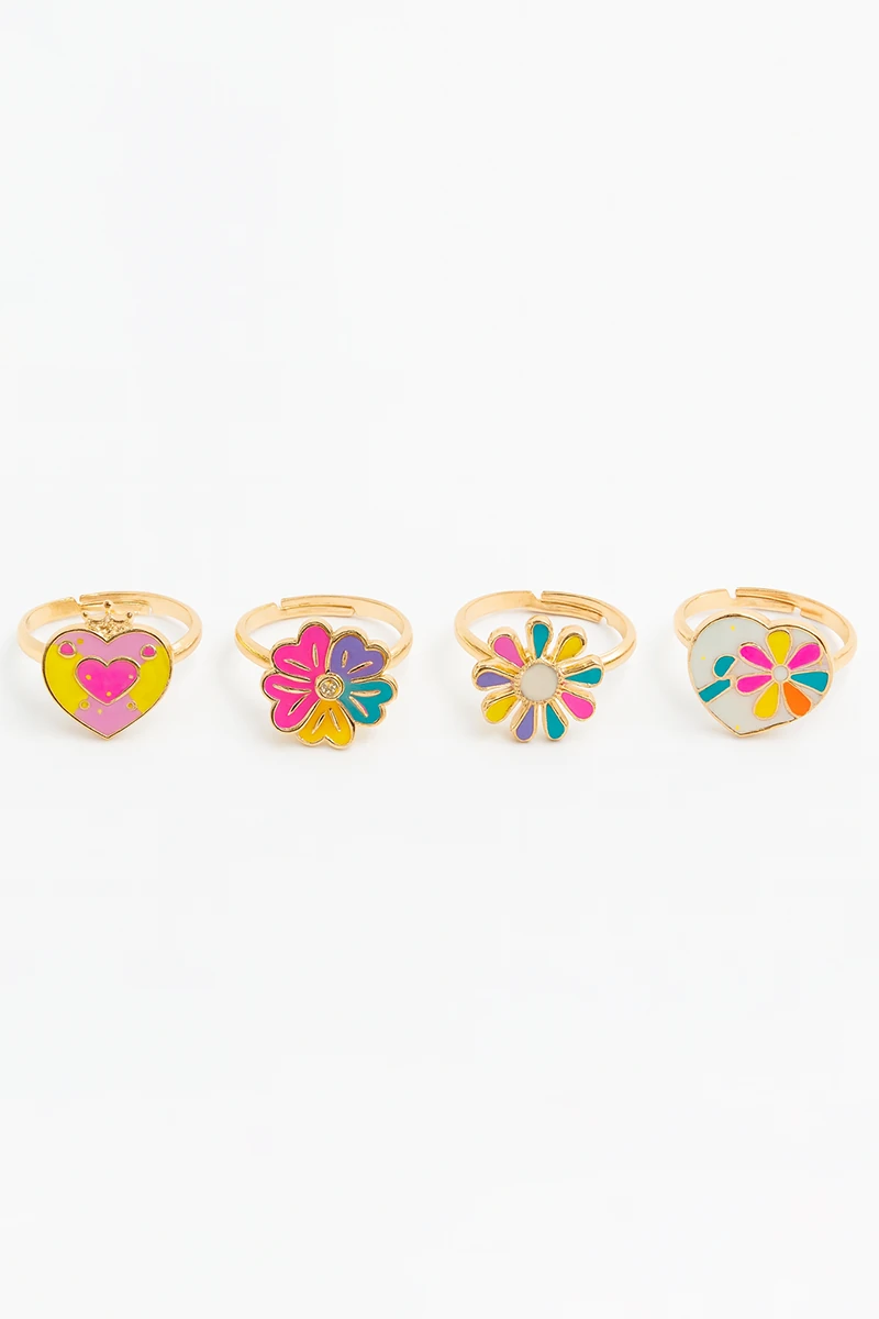 Ayarlanabilir 4 Adet Yıldız Gökkuşağı Kiraz Çilek Unicorn Kalp Çocuk Yüzükleri