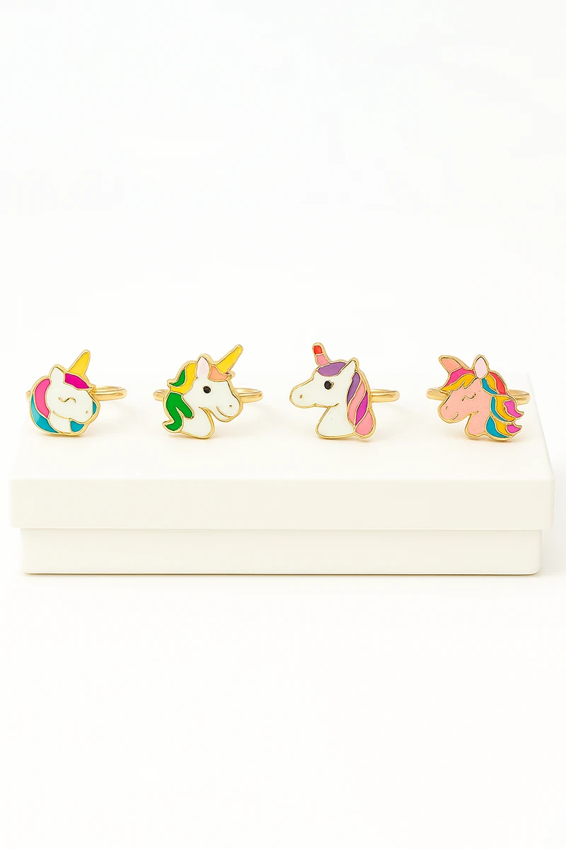 Ayarlanabilir 4 Adet Yıldız Gökkuşağı Kiraz Çilek Unicorn Kalp Çocuk Yüzükleri