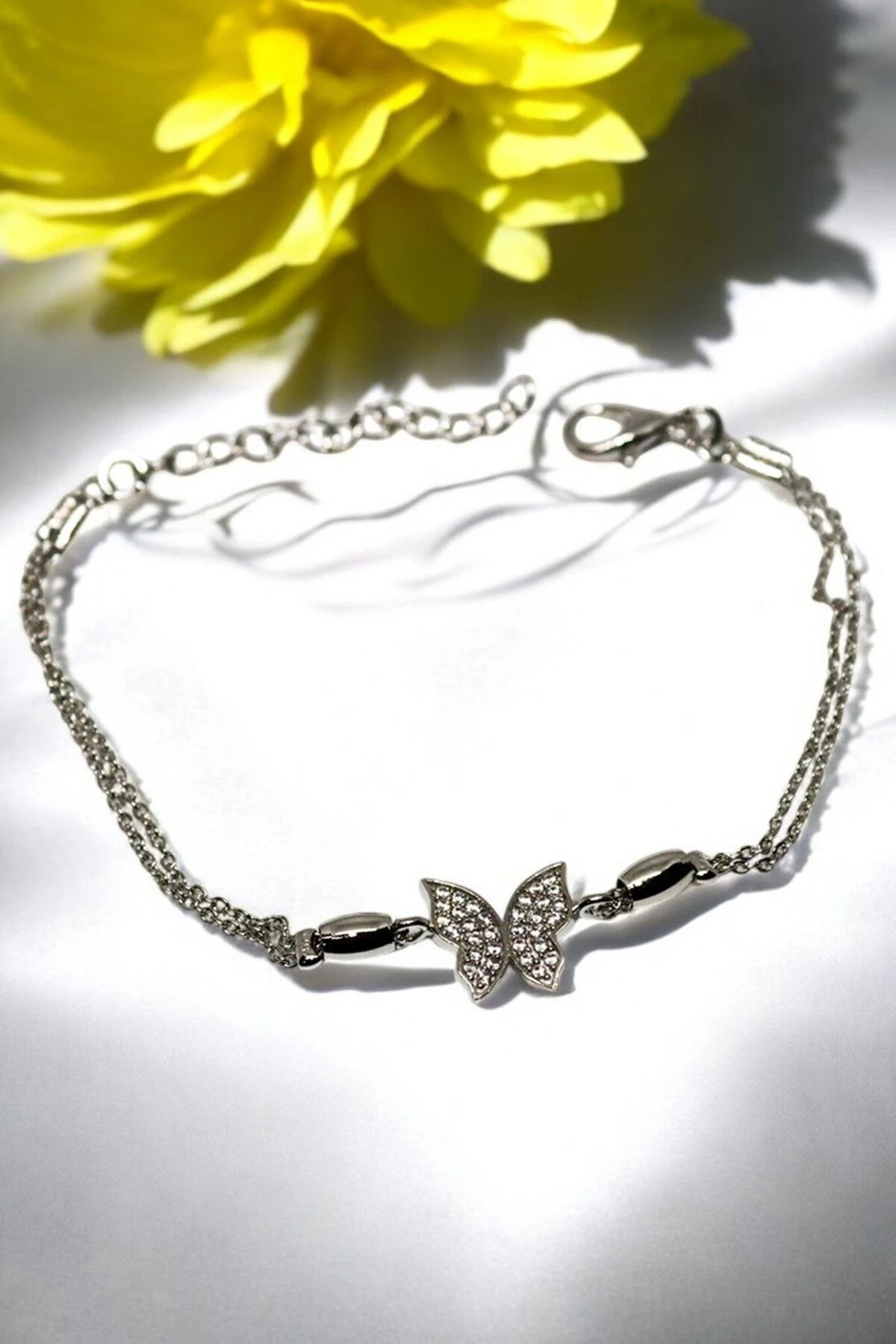 Gümüş Kaplama Kelebek Tasarımlı Gümüş Kaplamalı Zirkon Taşlı Kelebek Bileklik