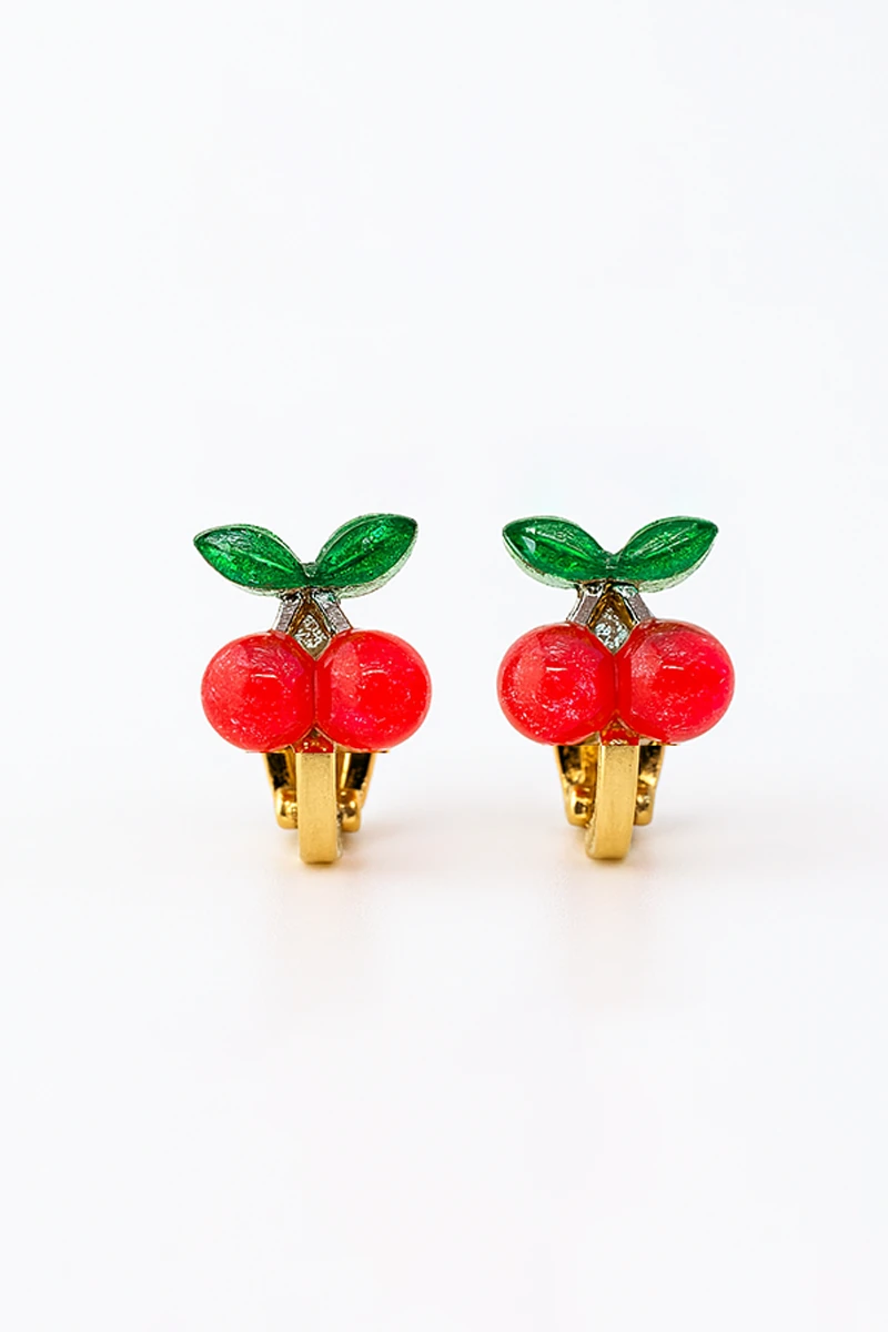 Çocuklar İçin Renkli Sıkıştırmalı Küpeler Kiraz Çilek Elma Tasarımlı