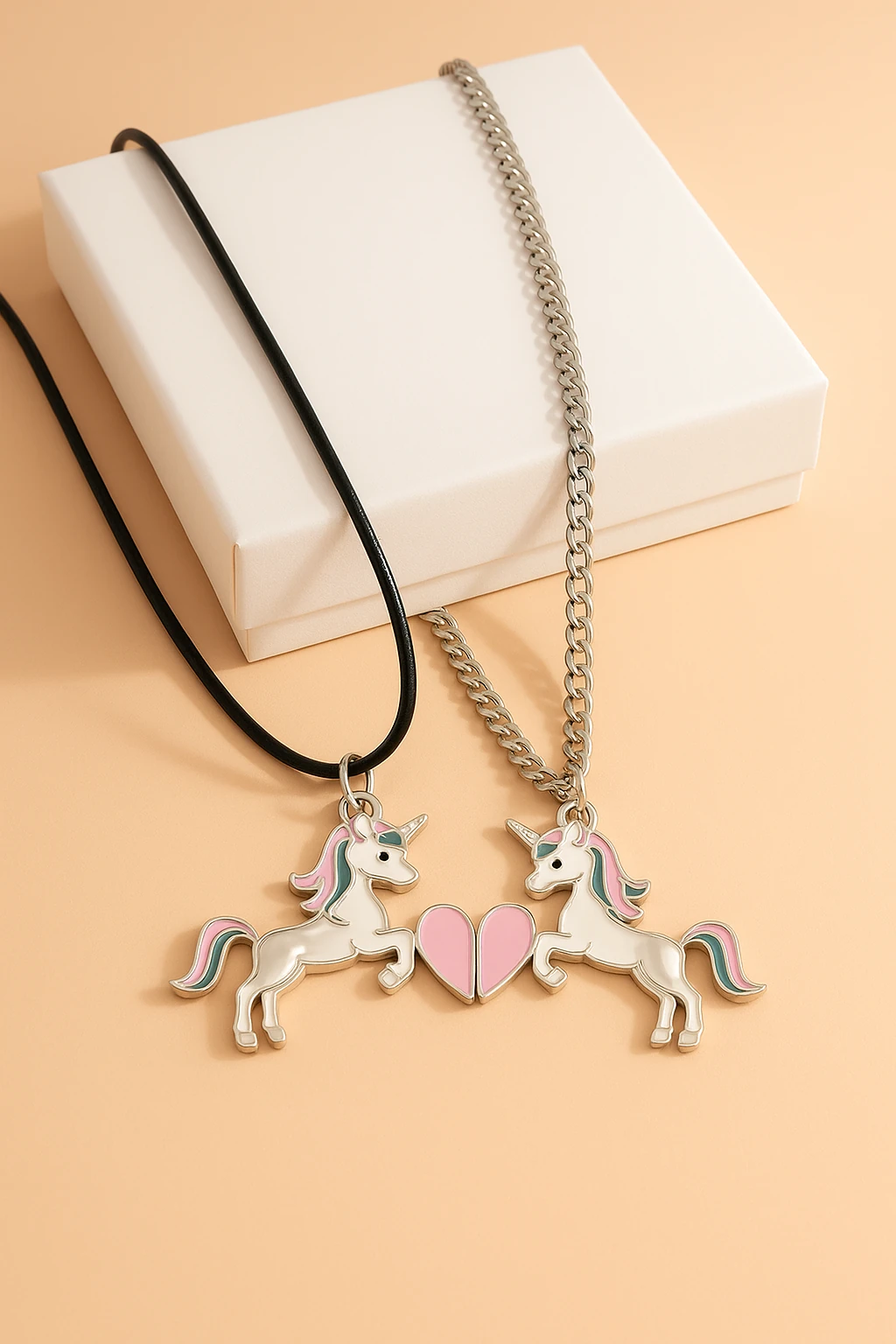 Unicorn Kalp Tasarımlı 2'li Arkadaşlık Kolyesi