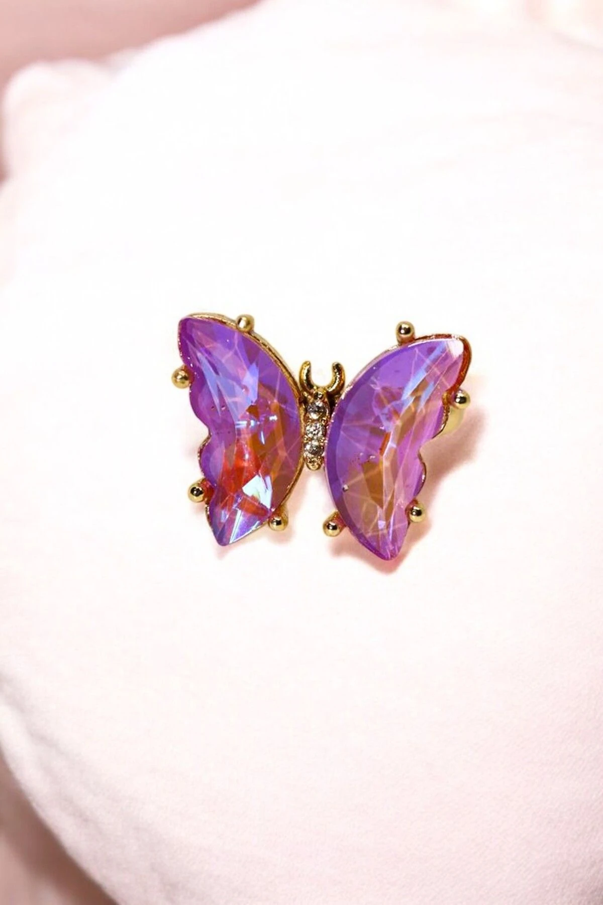 Ayarlanabilir Kelebek Tasarımlı Parlak Taşlı Rengarek Ayarlanabilir Yüzükler